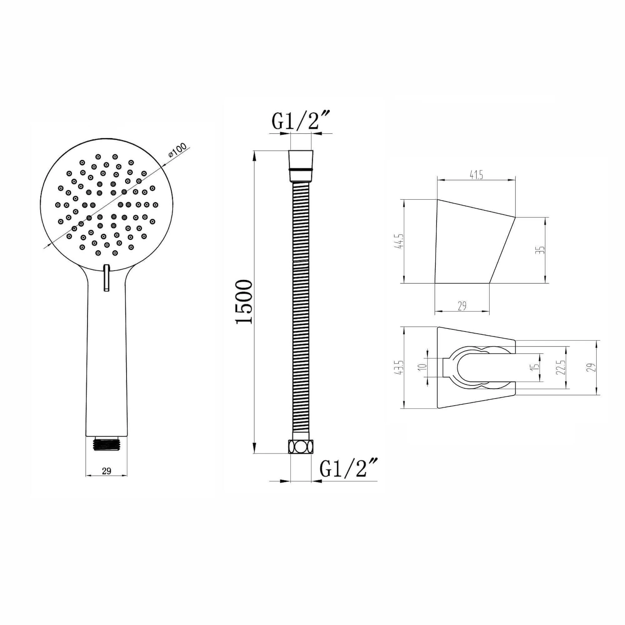 Dune modern thermostatic bath shower mixer tap deck mount with handset - matt black - Image 6