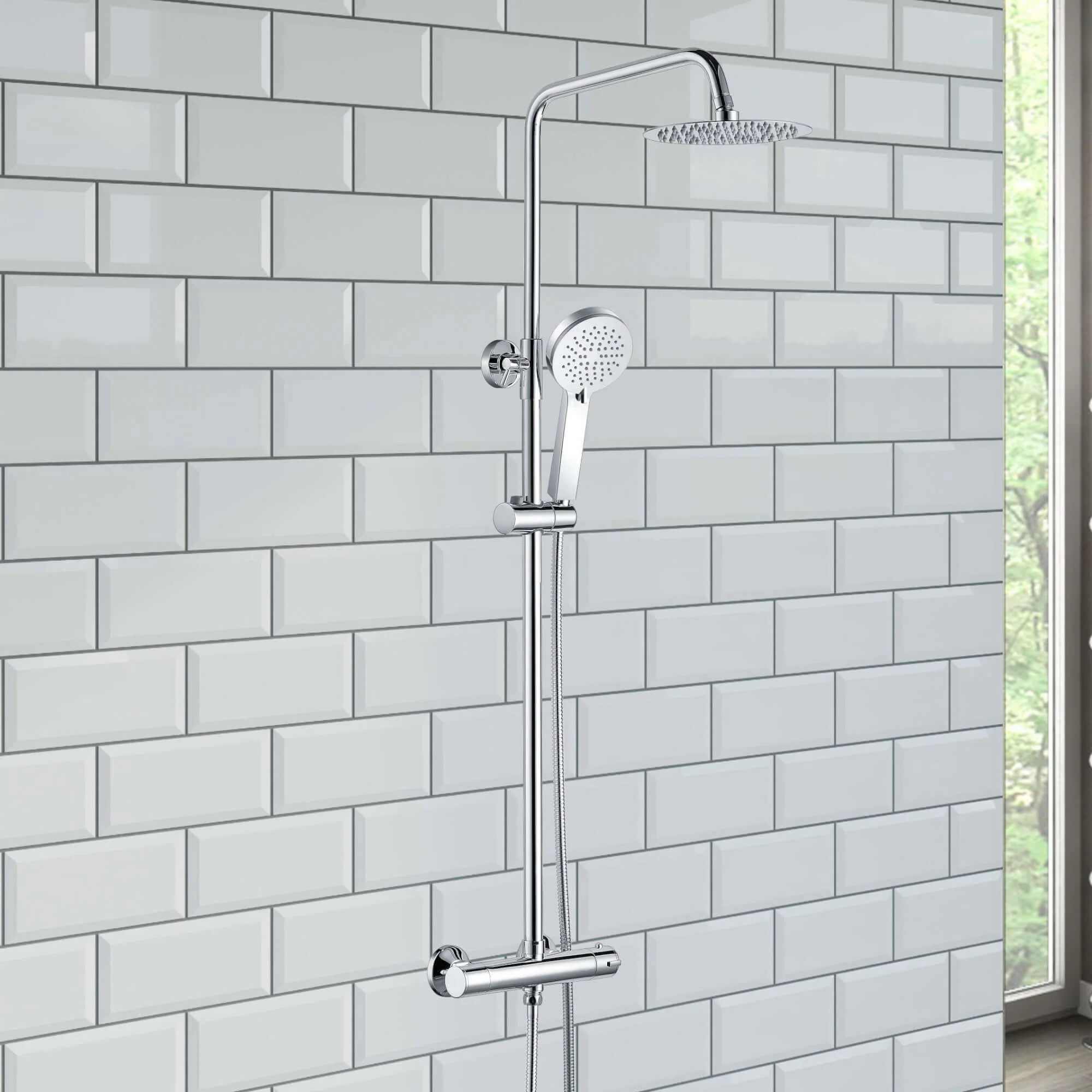Dune round thermostatic shower set 200mm head & handheld - chrome - Image 2