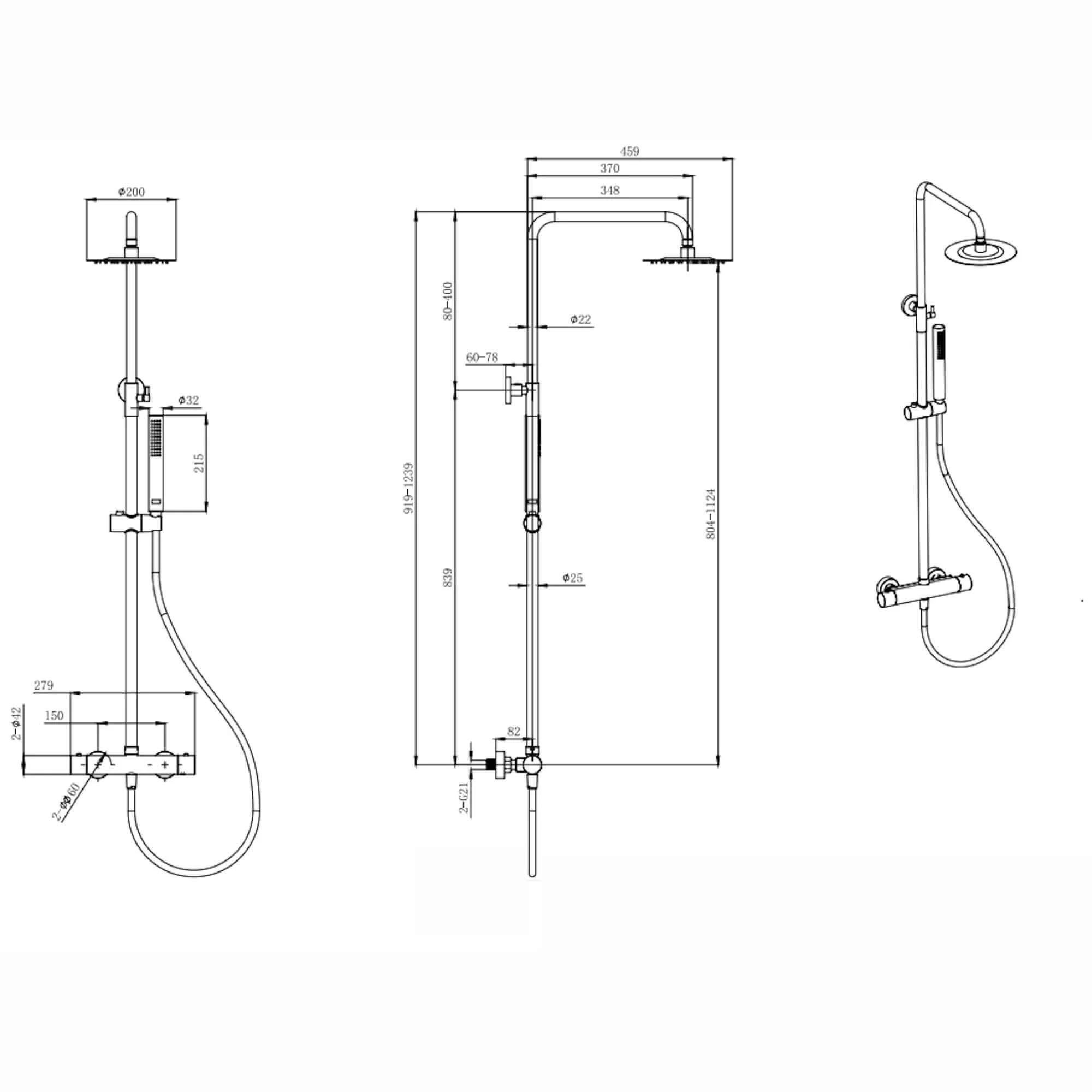 Dune round thermostatic shower set 200mm head & handheld - gunmetal grey - Image 5
