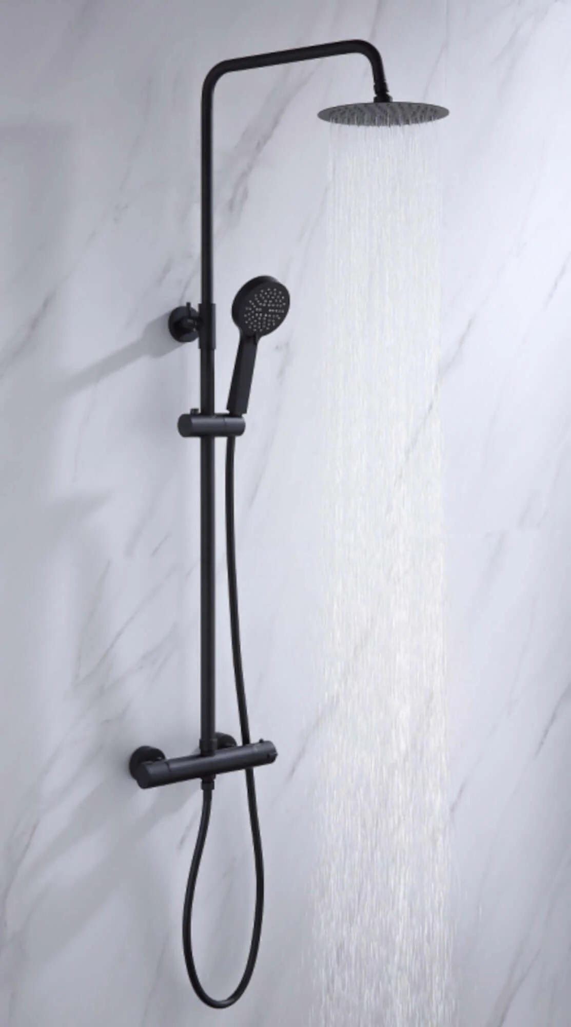 Dune round thermostatic shower set 200mm head & handheld - matt black - Image 2