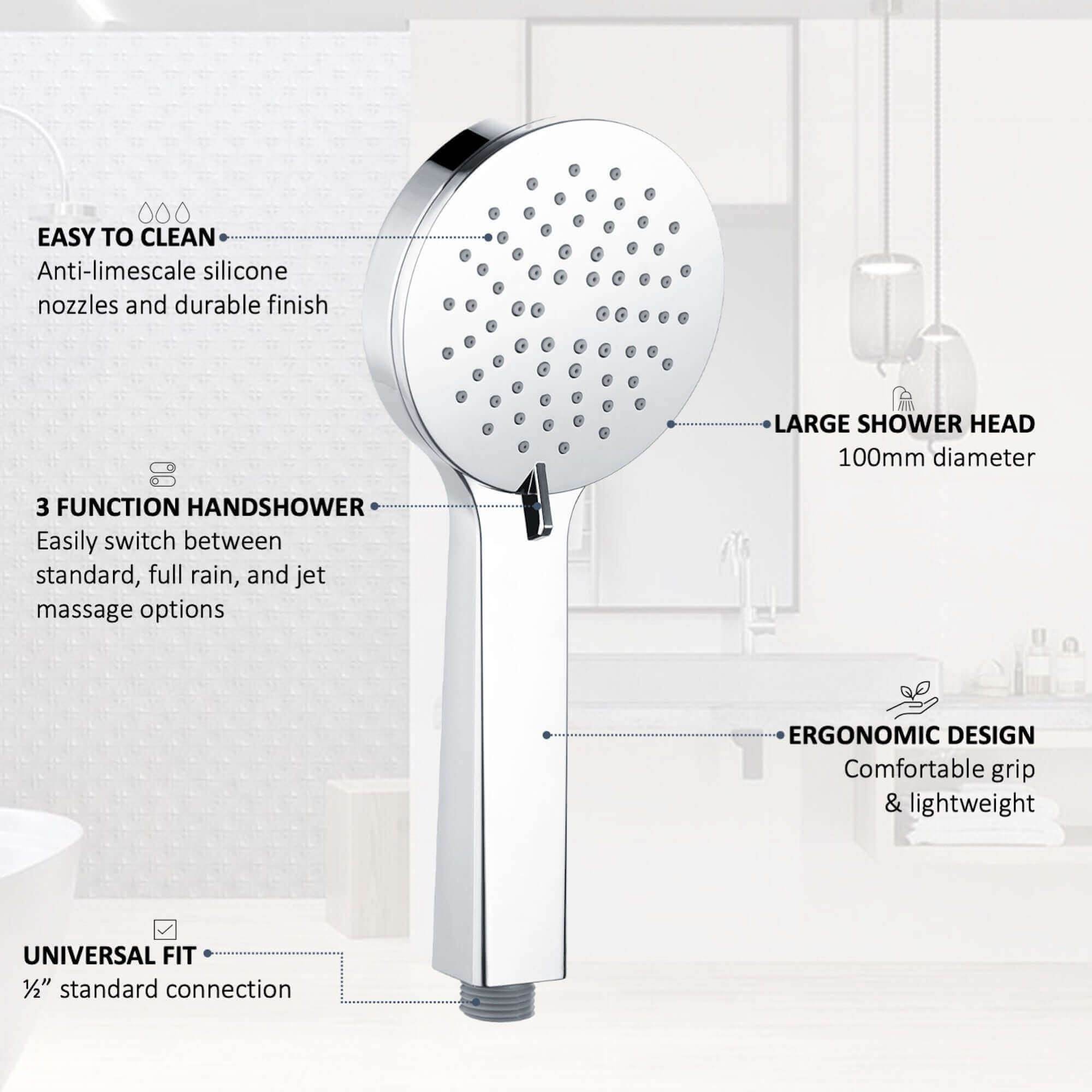 Dune round thermostatic shower set 300mm head & handheld - chrome - Image 3