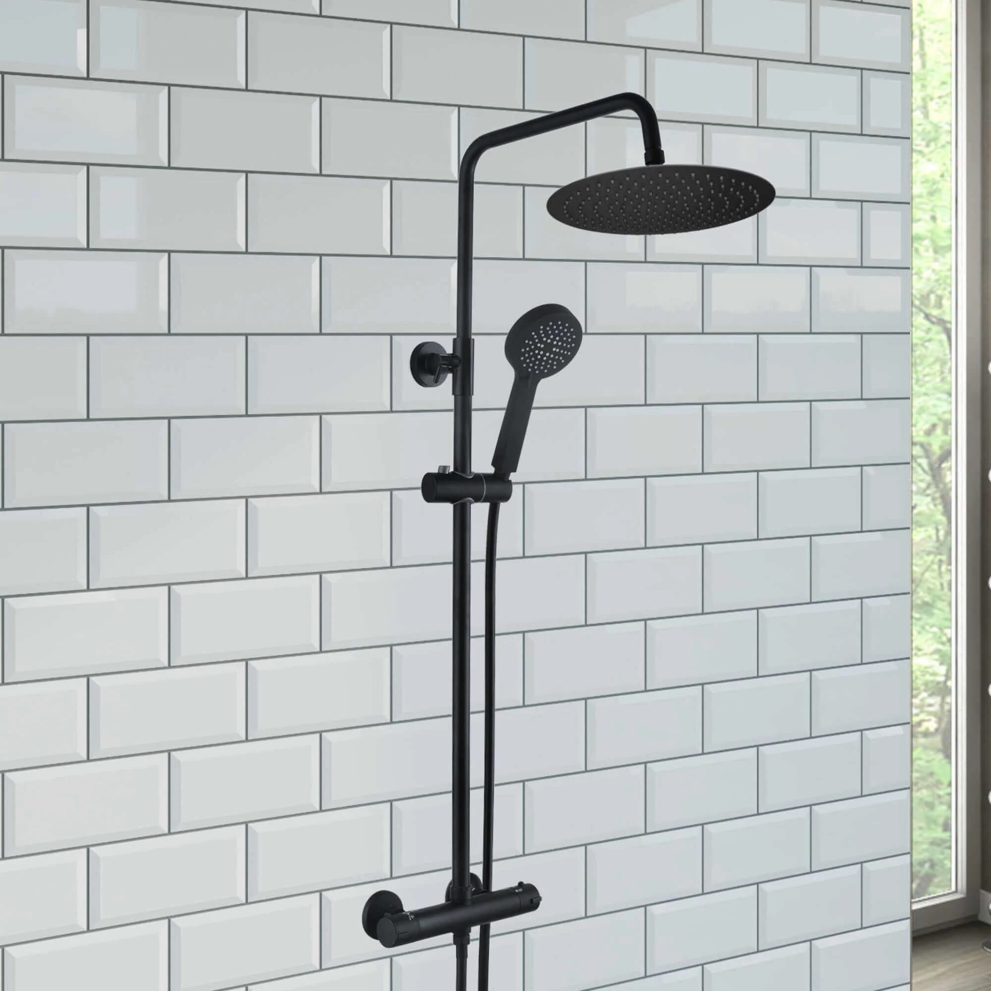 Dune round thermostatic shower set 300mm head & handheld - matt black - Image 2