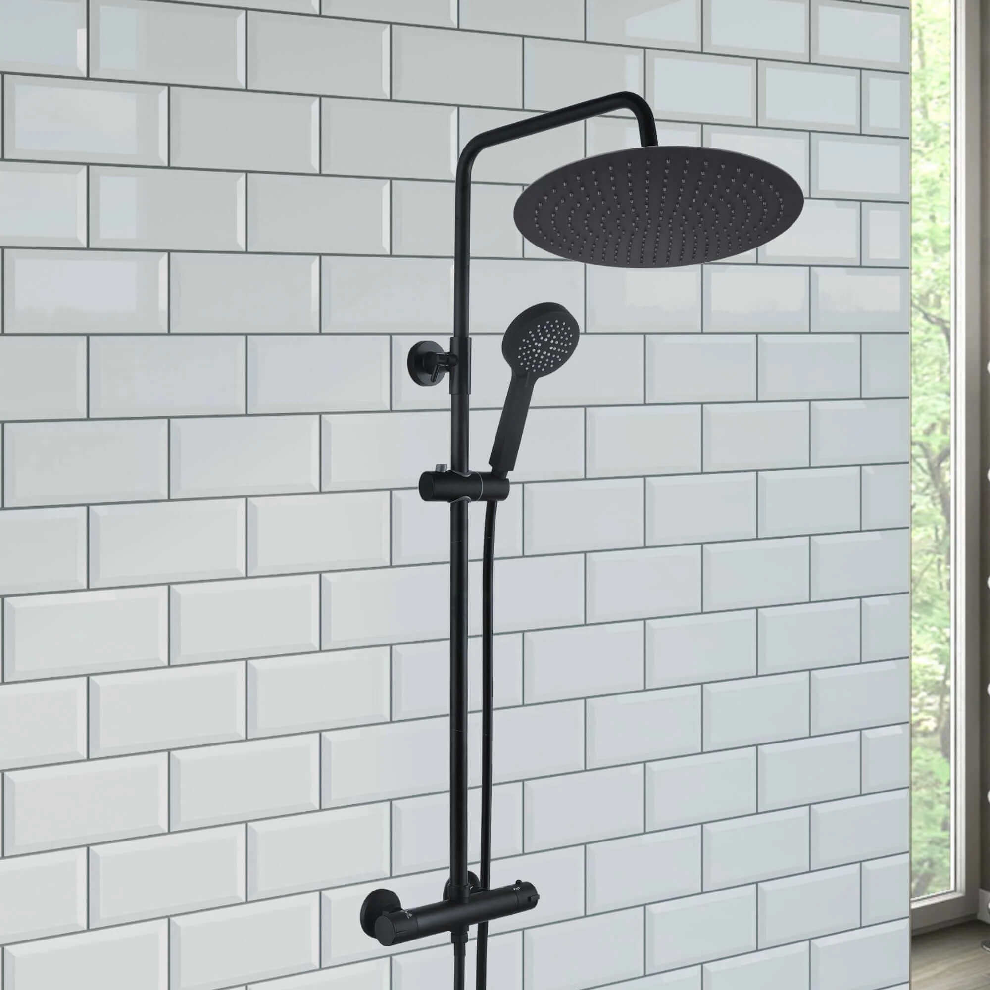 Dune round thermostatic shower set 400mm head & handheld - matt black - Image 2
