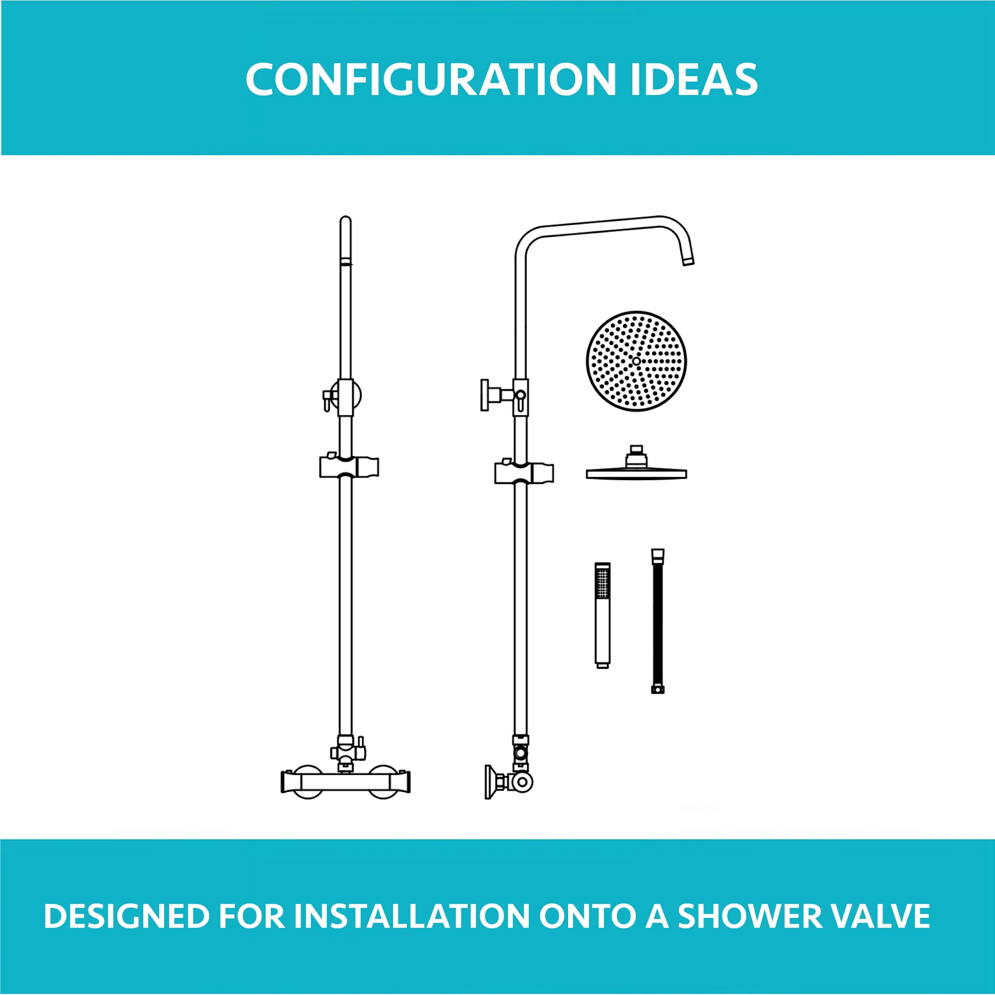 Dune shower adjustable rigid riser rail angled stainless steel - black - Image 3