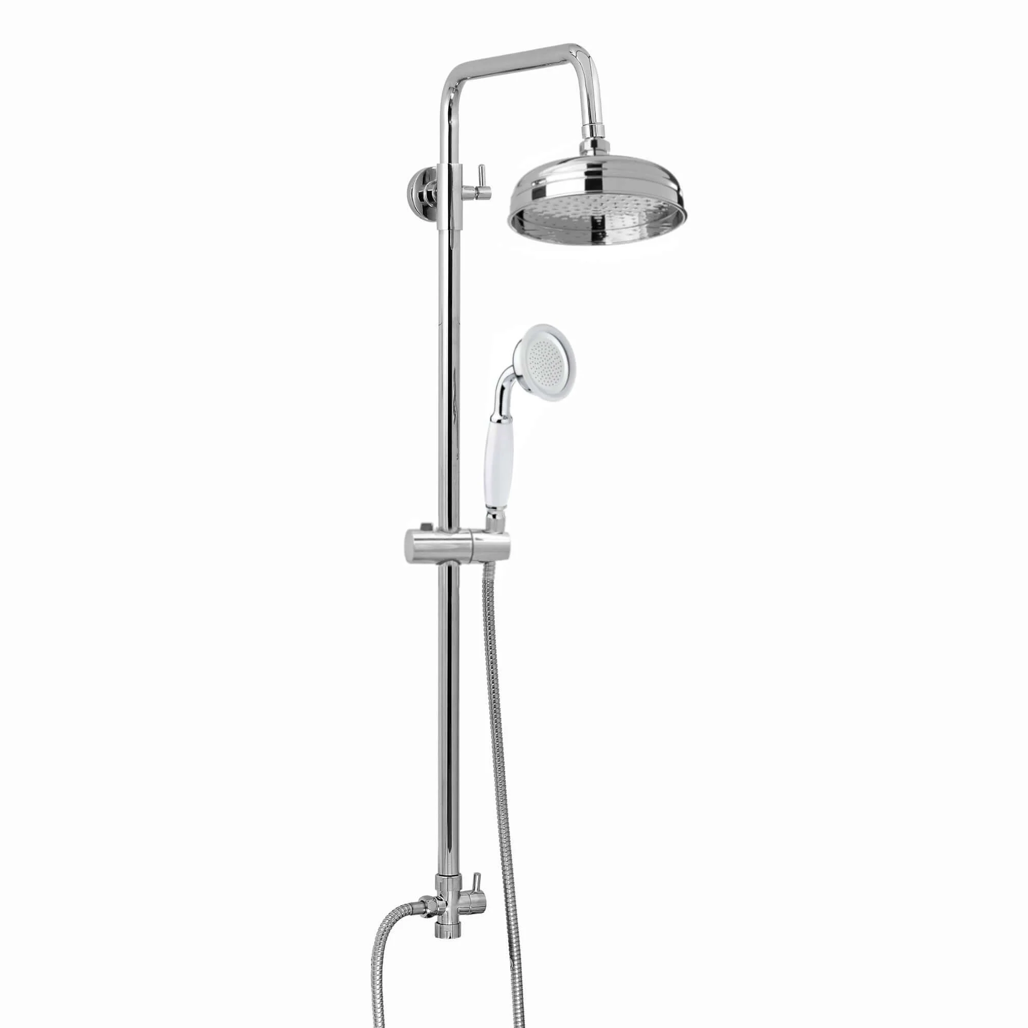 Dune dual shower riser kit adjustable height angled traditional watercan head 200mm, brass ceramic handshower - chrome - Image 2