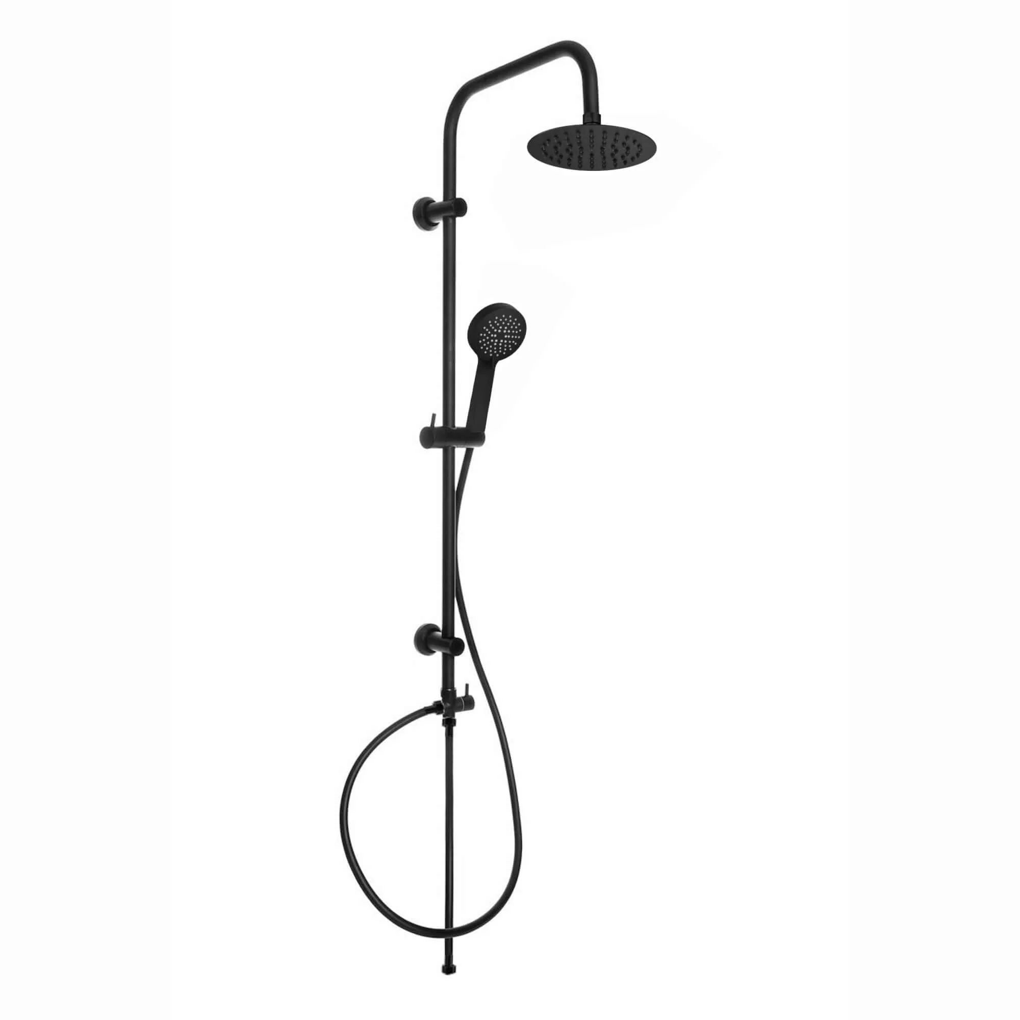Dune thermostatic bar bath shower mixer valve with dual rigid riser kit, 200mm overhead rain shower and handheld - matt black - Image 2