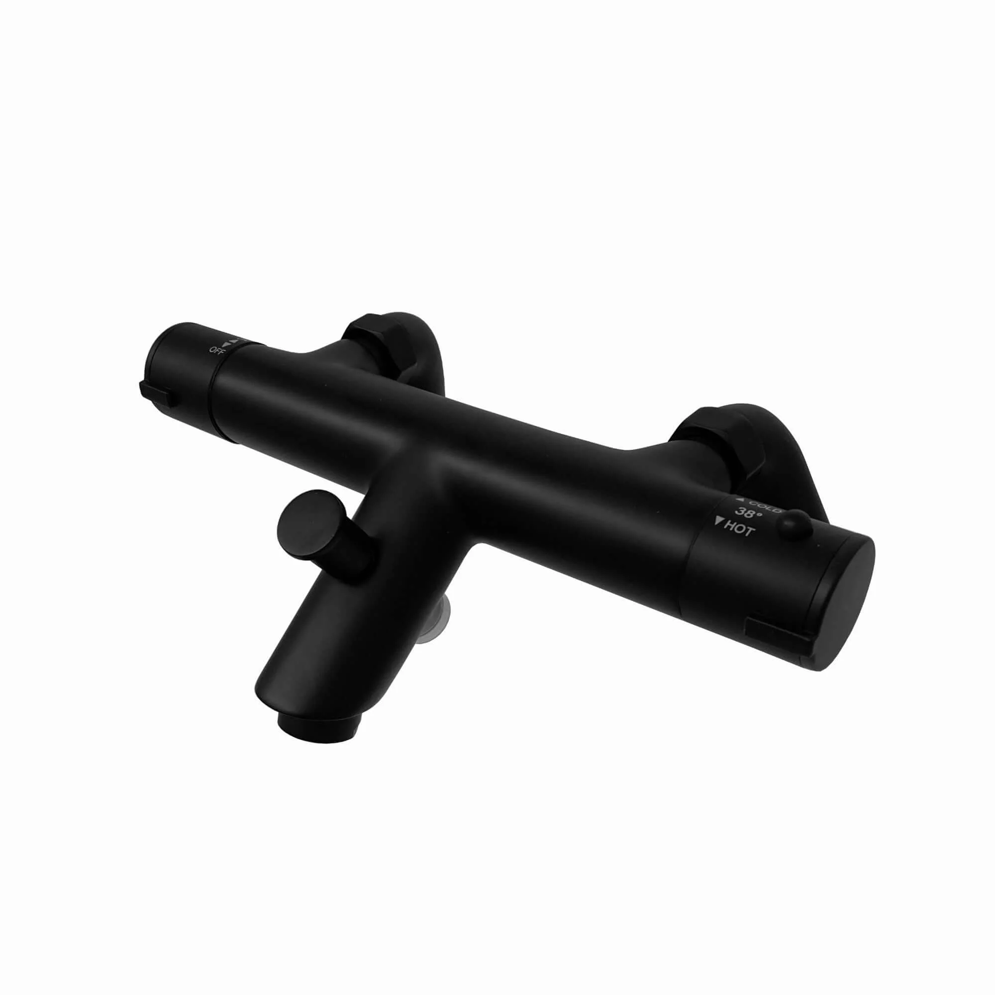 Dune thermostatic bar bath shower mixer valve with dual rigid riser kit, 200mm square overhead rain shower and handheld - matt black - Image 4