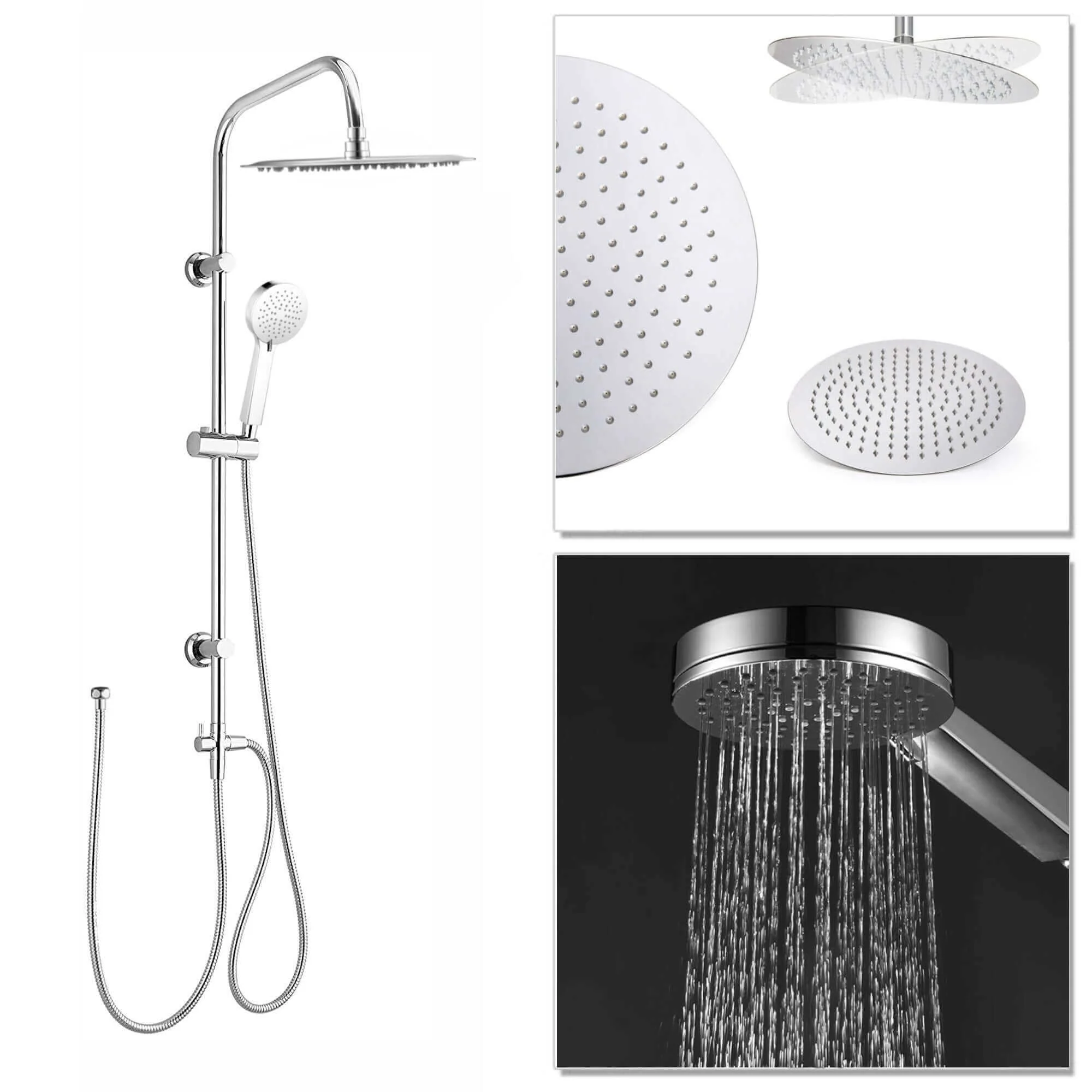 Dune thermostatic bar bath shower mixer valve with dual rigid riser kit, 300mm overhead rain shower and handheld - chrome - Image 4