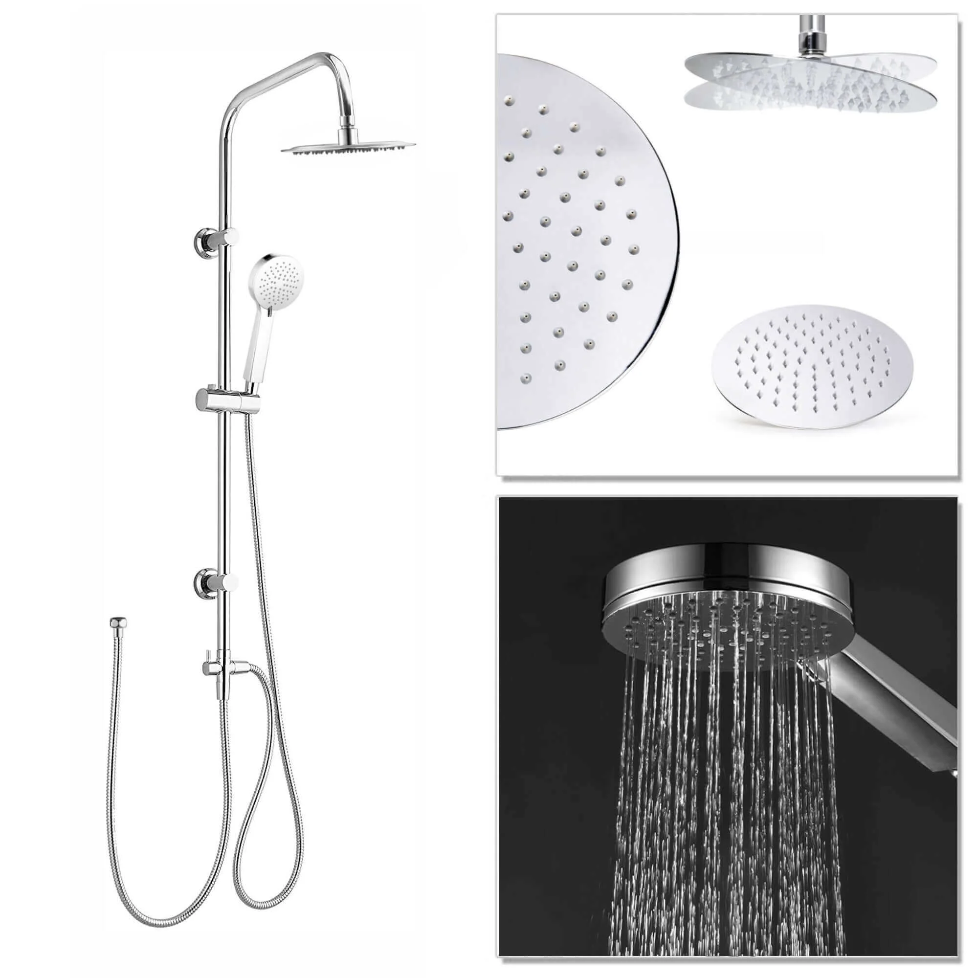 Dune thermostatic bar bath shower mixer valve with dual rigid riser kit, overhead rain shower and handheld - chrome - Image 4