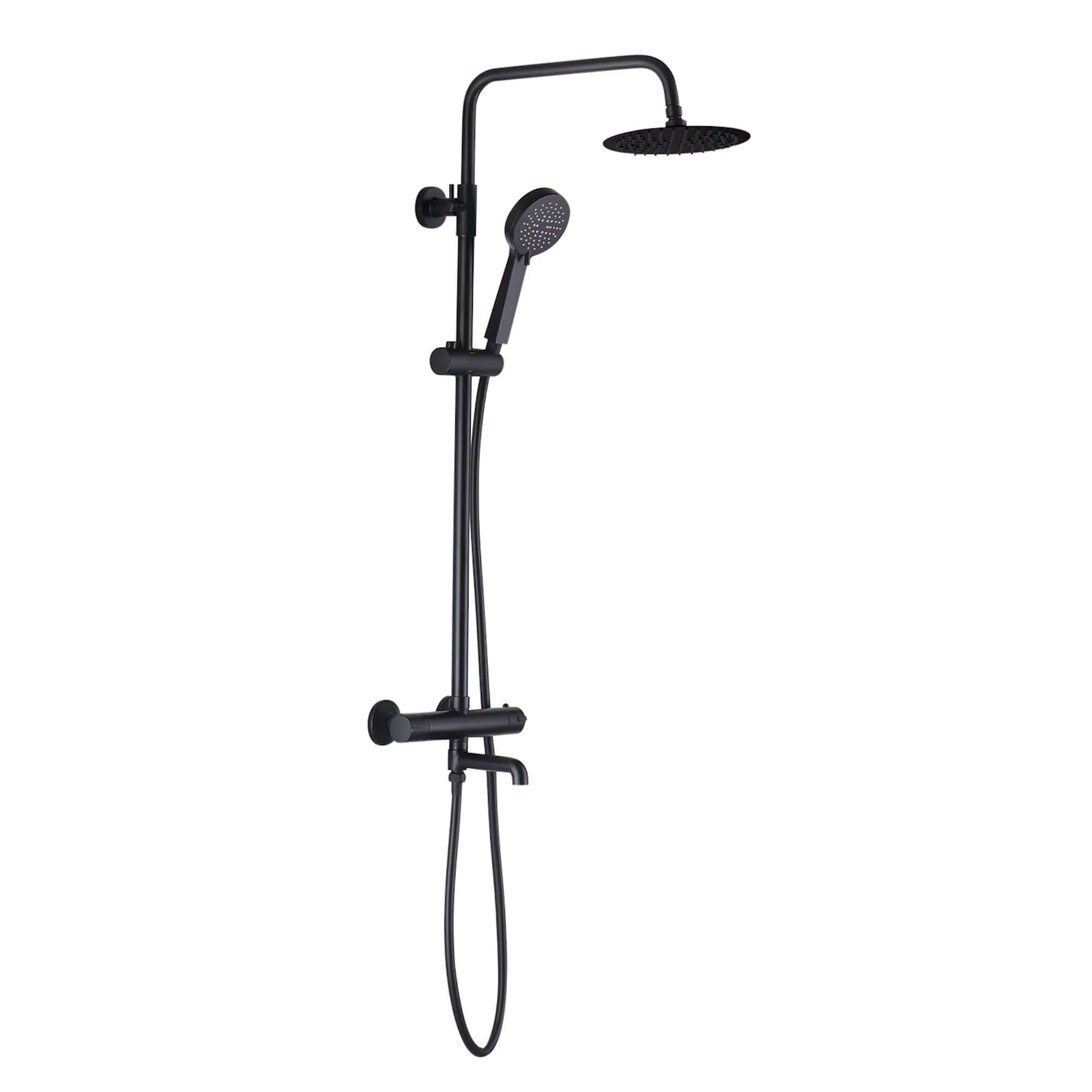 Dune thermostatic shower set 3 outlet, incl. bar shower valve, 200mm overhead shower, handset & bath filler - matt black