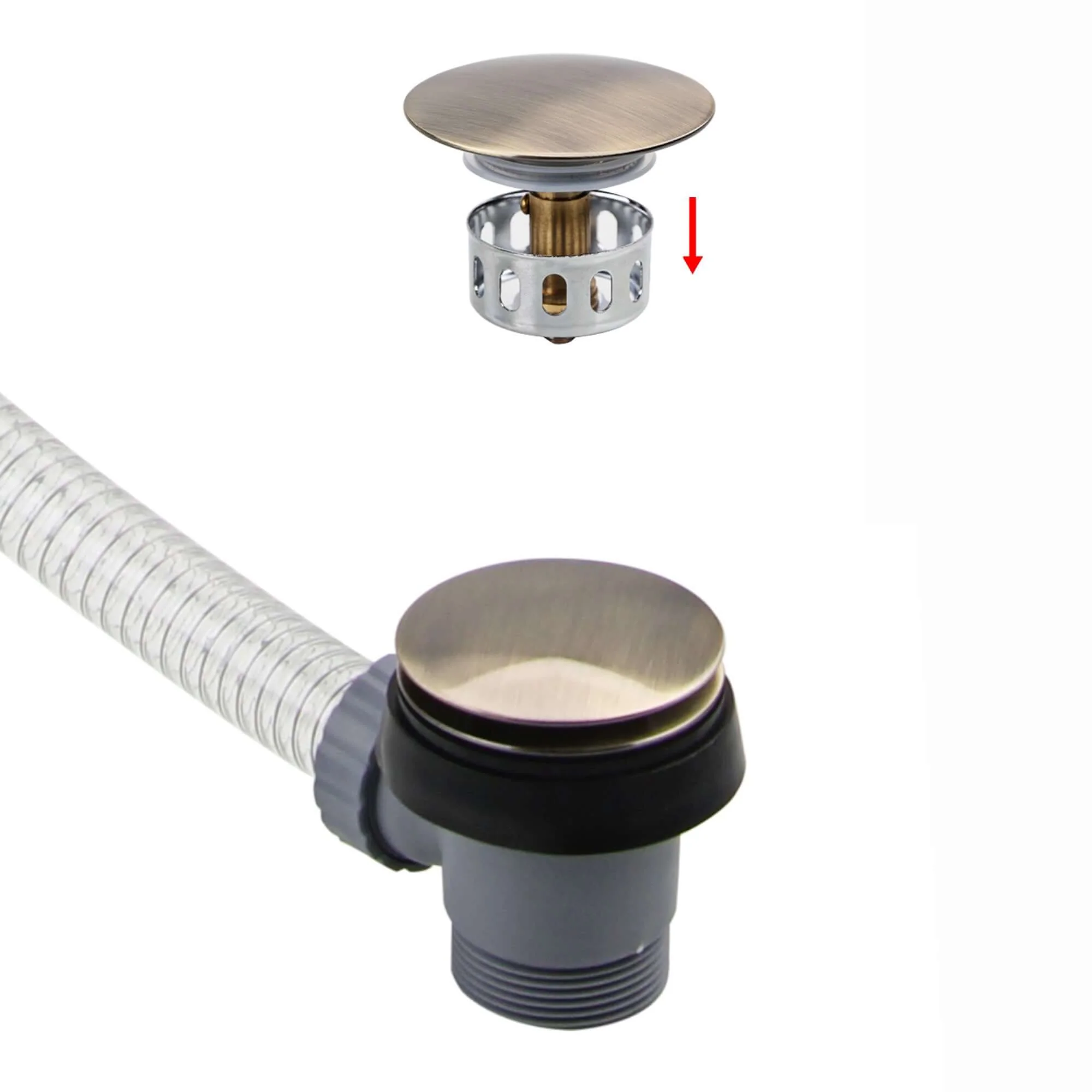 Easy clean cut to size pipe bath sprung waste & overflow (bath thickness 5-15mm) - antique brass - Image 4