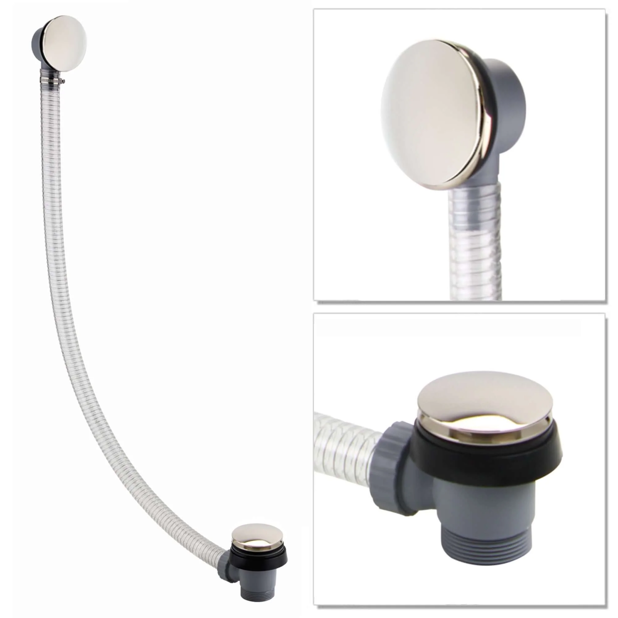 Easy clean cut to size pipe bath sprung waste & overflow (bath thickness 5-15mm) - gold - Image 2