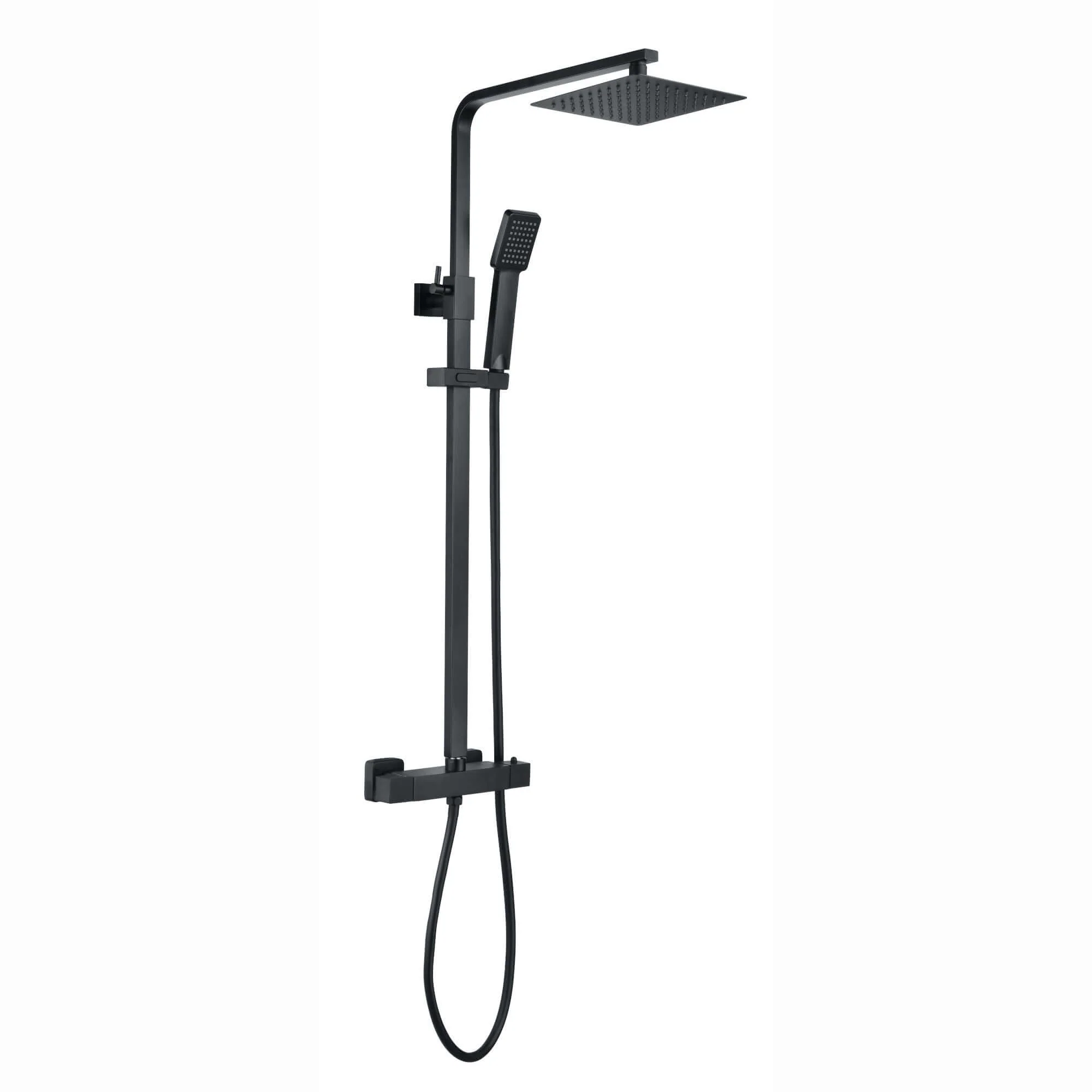 Enzo square thermostatic shower set two outlet with ultra slim 200mm shower head and handheld - matt black