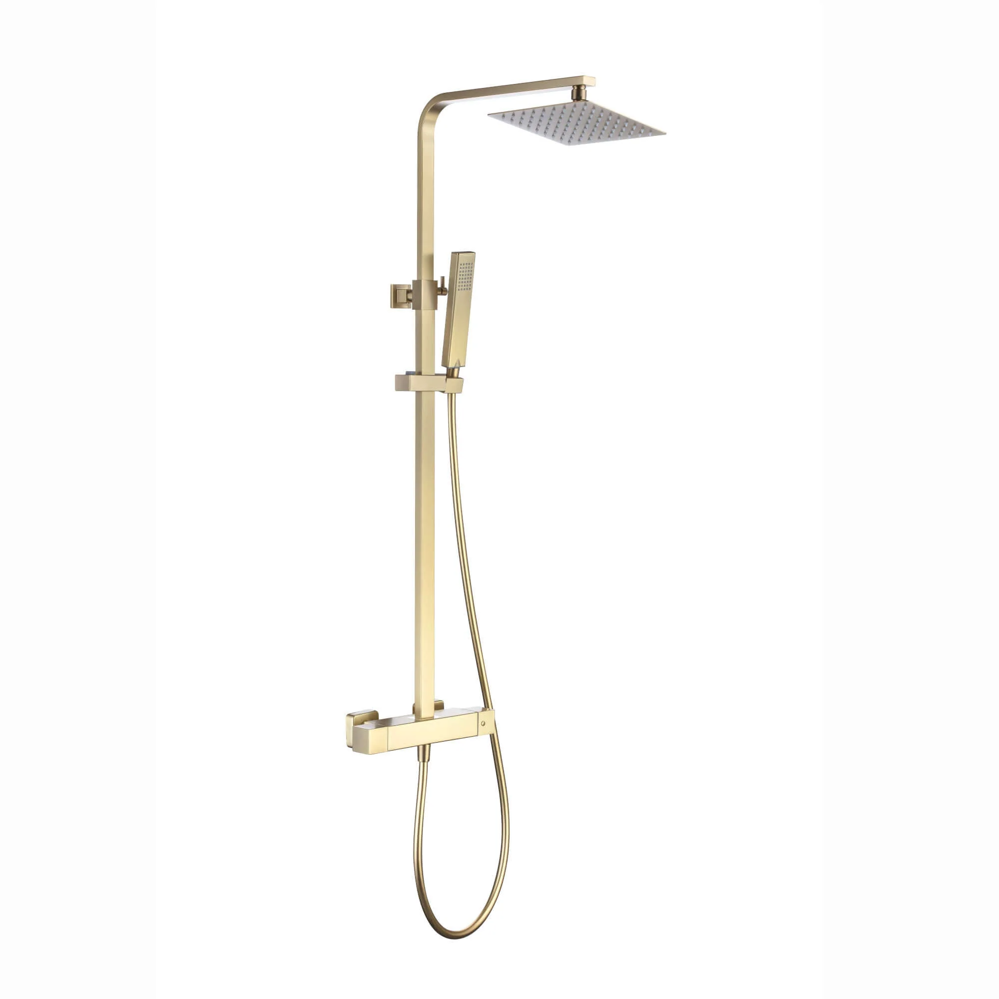 Enzo square thermostatic shower set two outlet with ultra slim 200mm shower head and handheld - brushed brass