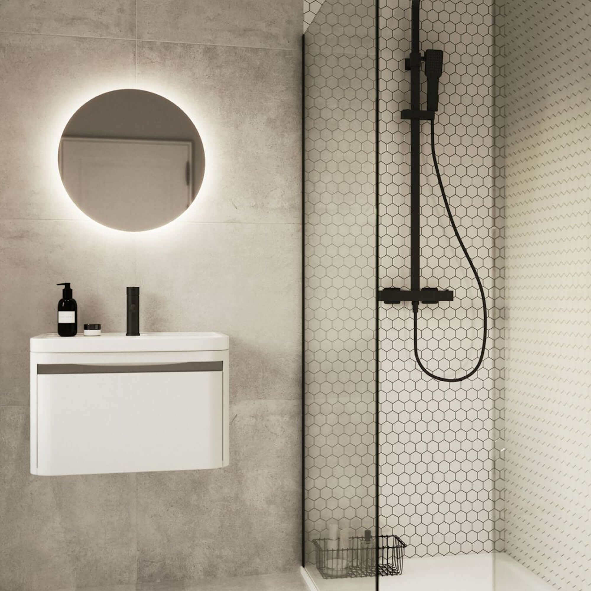 Enzo square thermostatic shower set two outlet with ultra slim 400mm shower head and handheld - matt black - Image 2