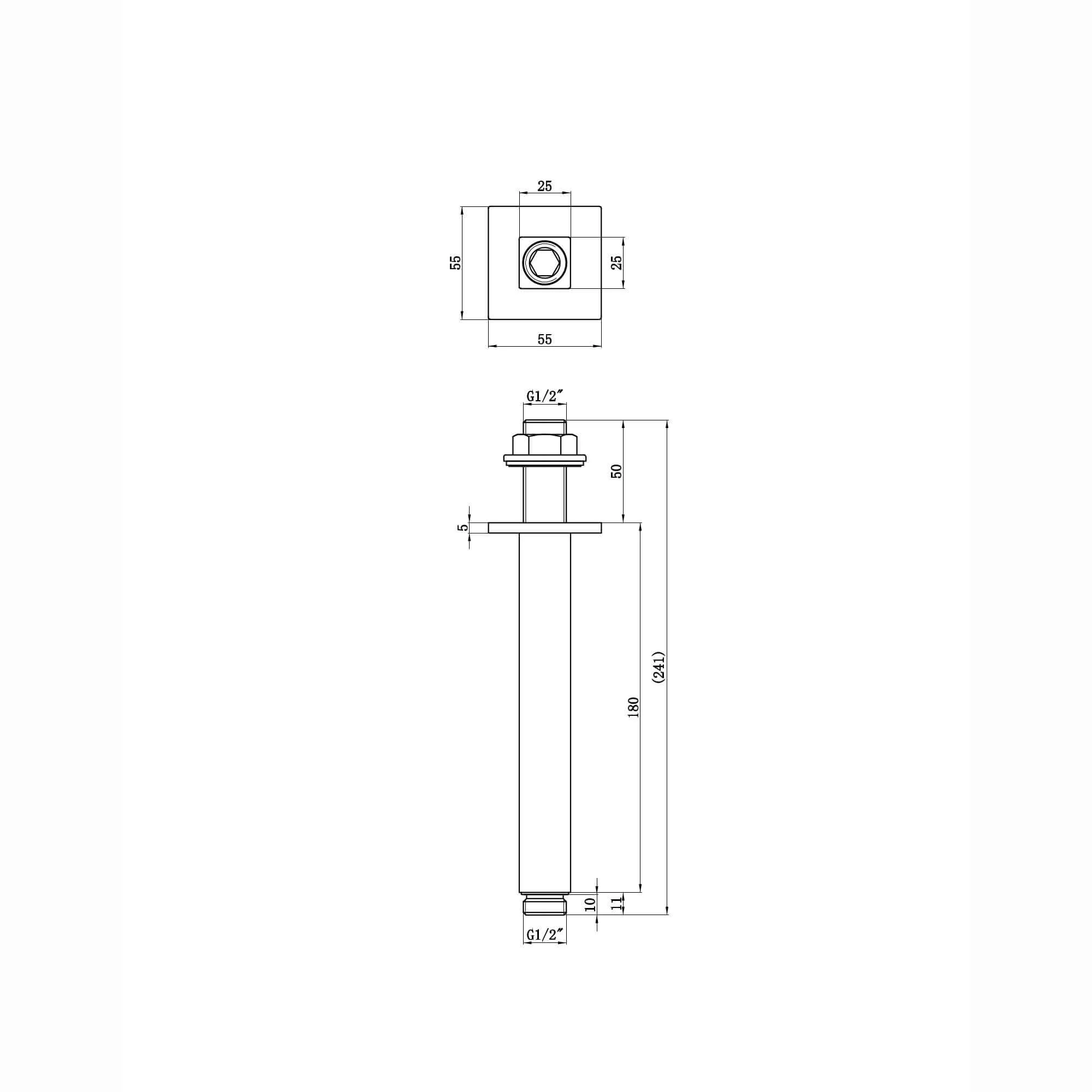 Square vertical shower arm 180mm - chrome - Image 3