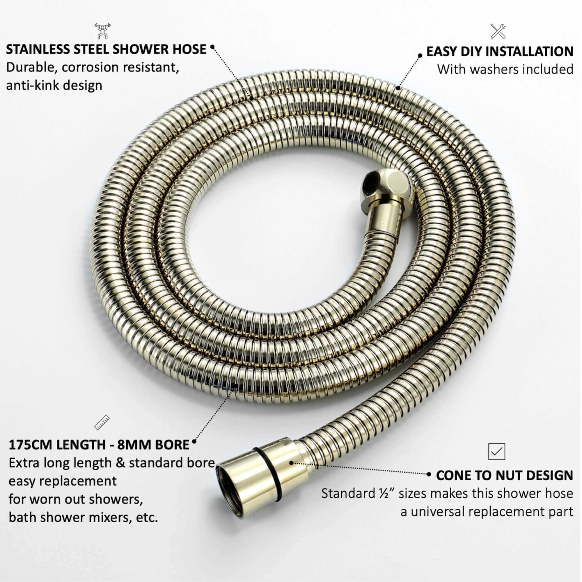 Flex shower hose stainless steel 1.75m standard bore - gold - Image 6