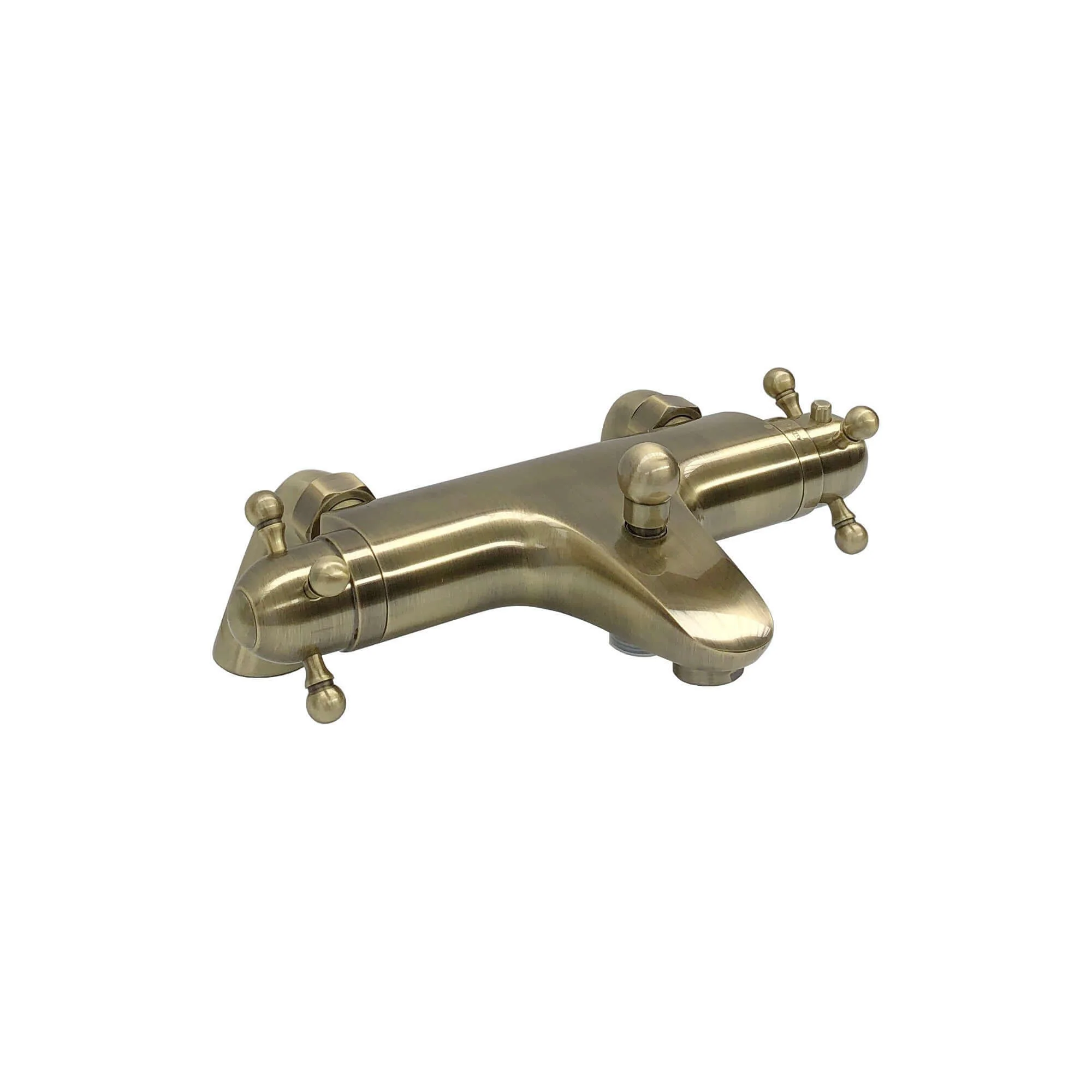 Gallant thermostatic bath shower bar mixer valve deck mounted with dual rigid riser kit, overhead rain shower and handheld - antique brass - Image 2