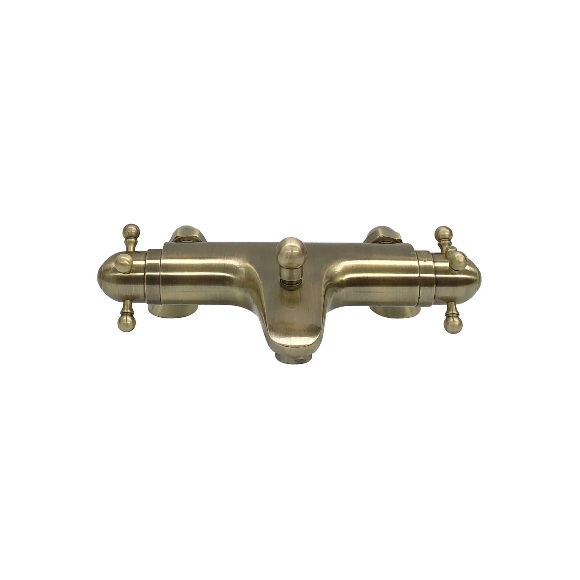 Gallant thermostatic bath shower bar mixer valve deck mounted with dual rigid riser kit, overhead rain shower and handheld - antique brass - Image 3