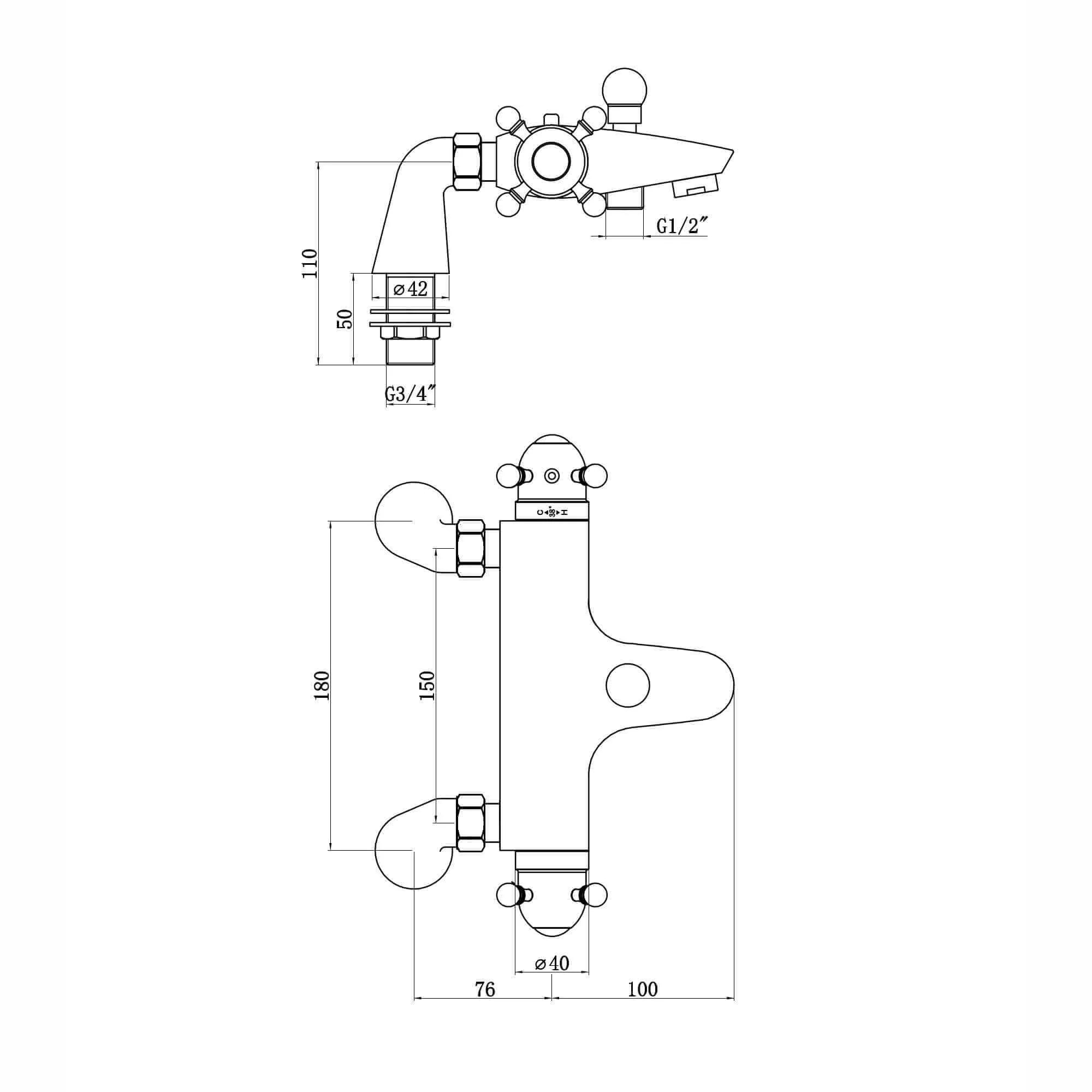 Gallant traditional thermostatic bath shower mixer tap deck mounted - chrome - Image 3