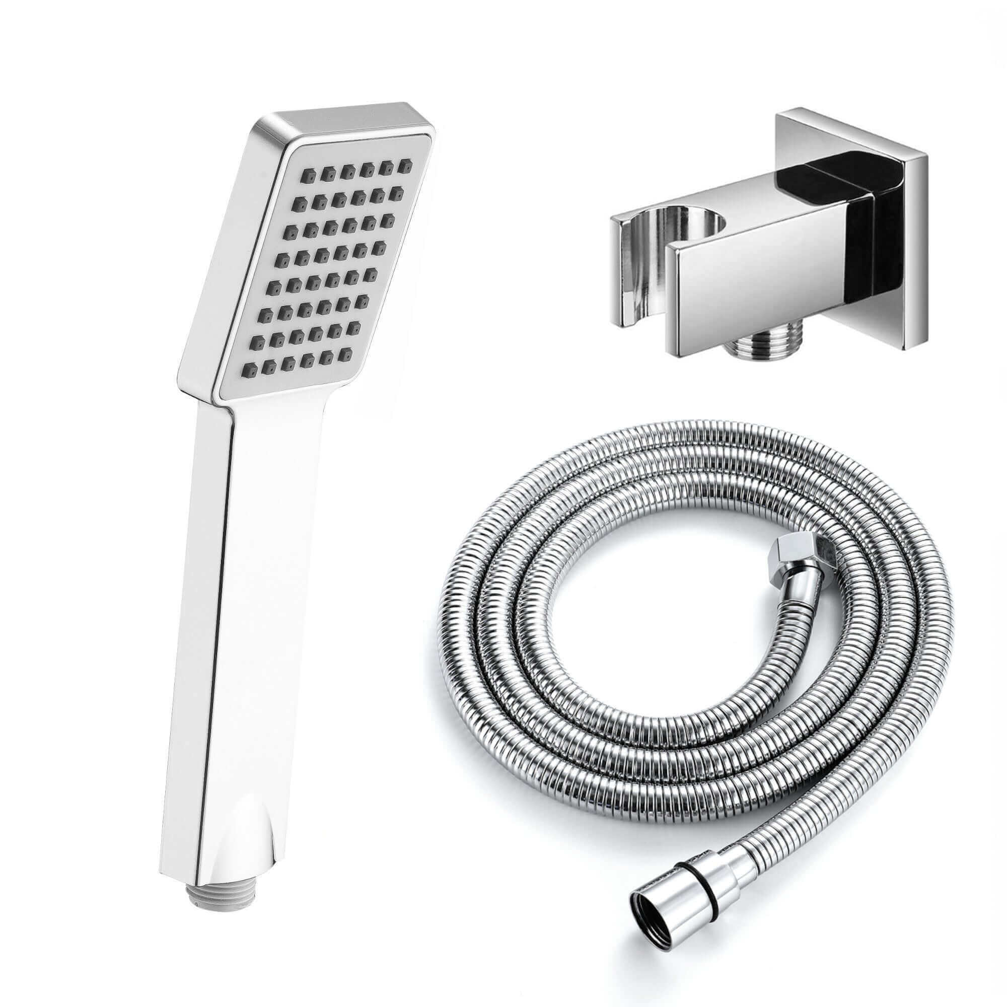 Square Paddle Hand Shower Kit incl. Hose and Wall Bracket with Outlet - Chrome - Image 6