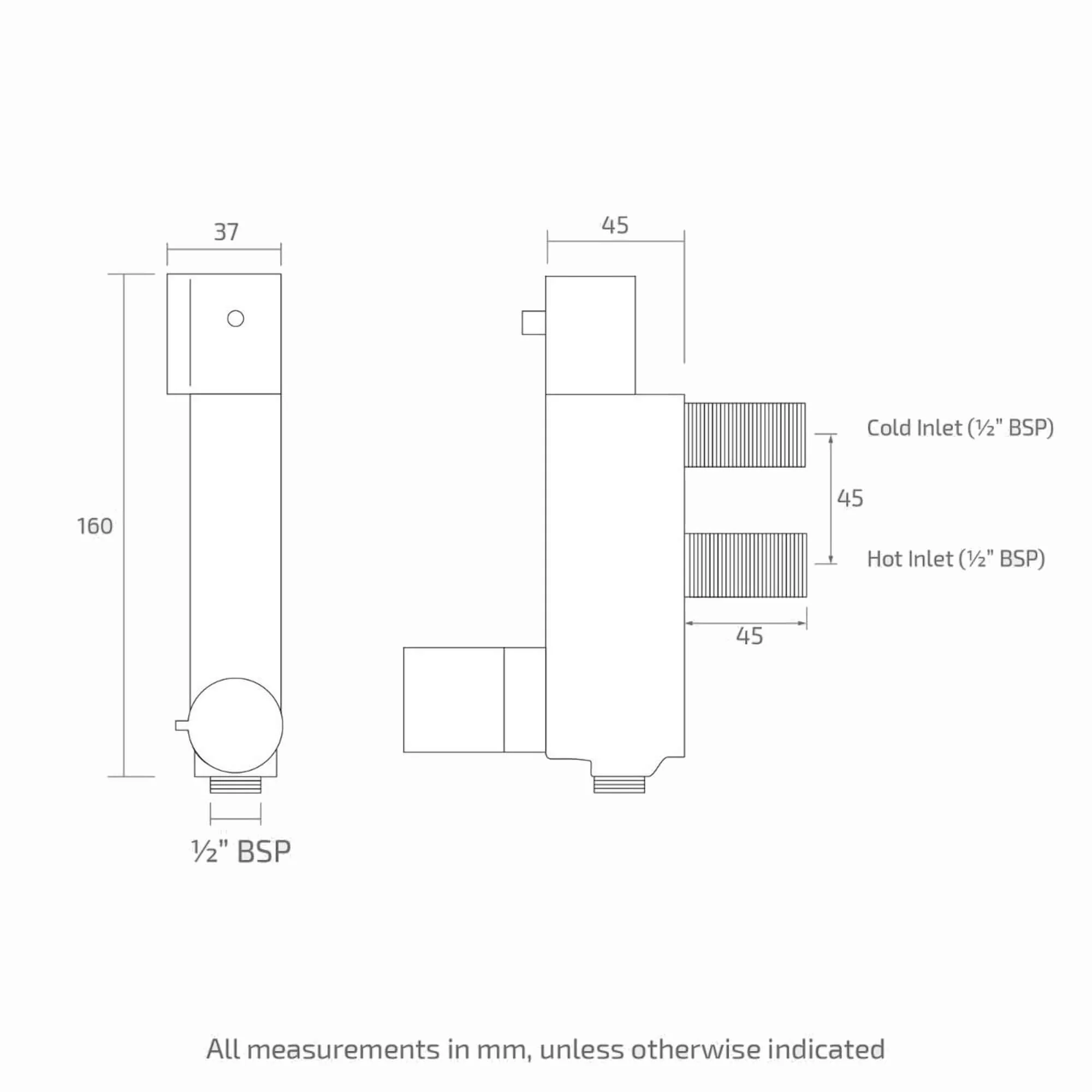 Haven vertical thermostatic bar shower mixer valve with 45mm fixing centres - chrome - Image 5