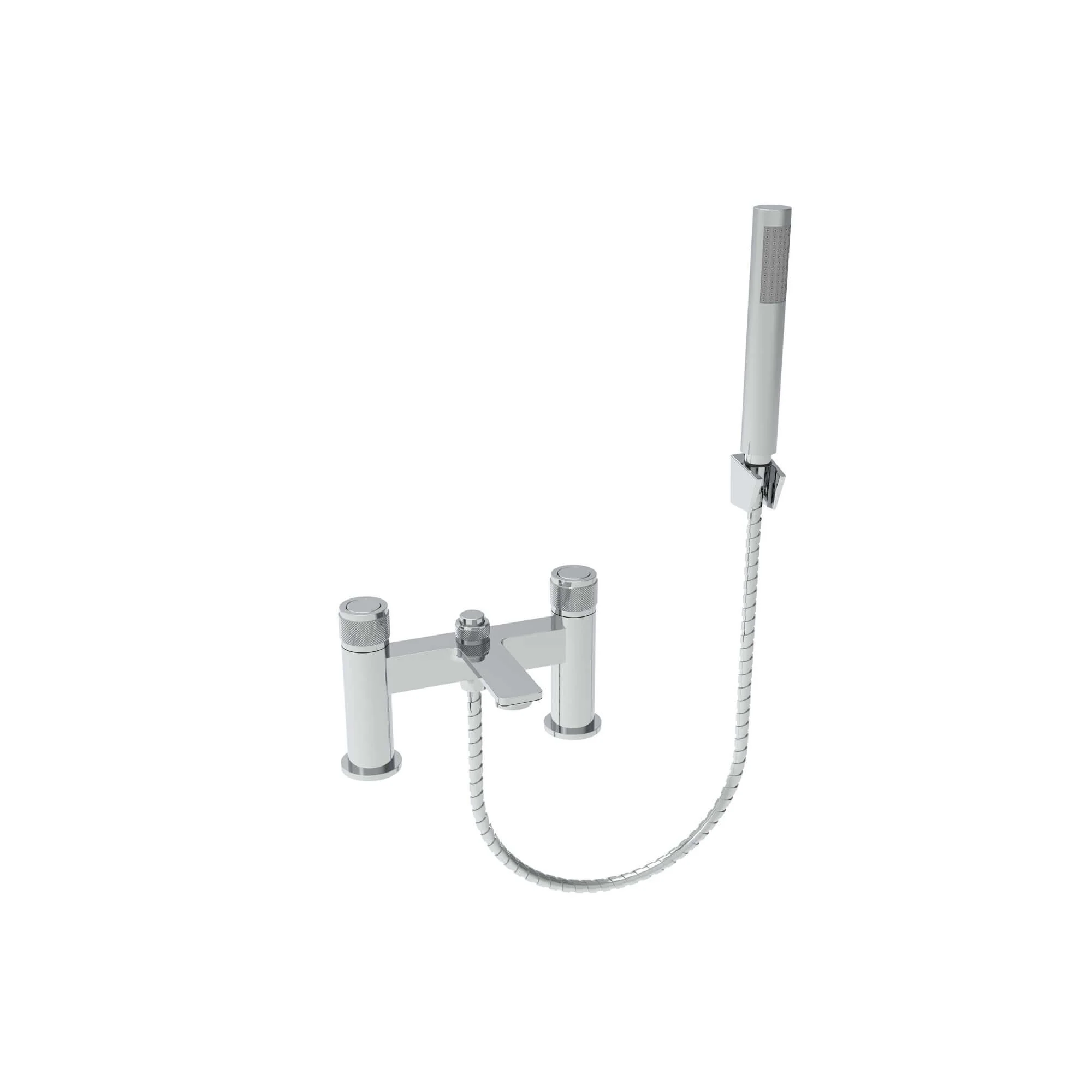 Hoxton bath shower mixer with knurling push button - chrome