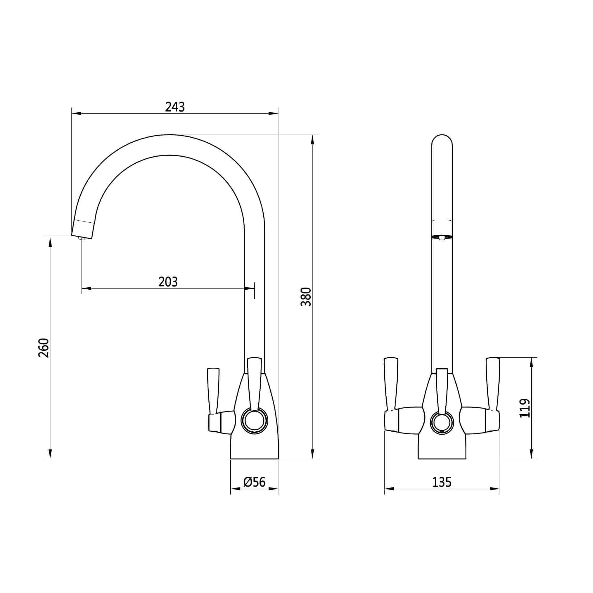 Icon modern filter tap with twin levers - black - Image 4