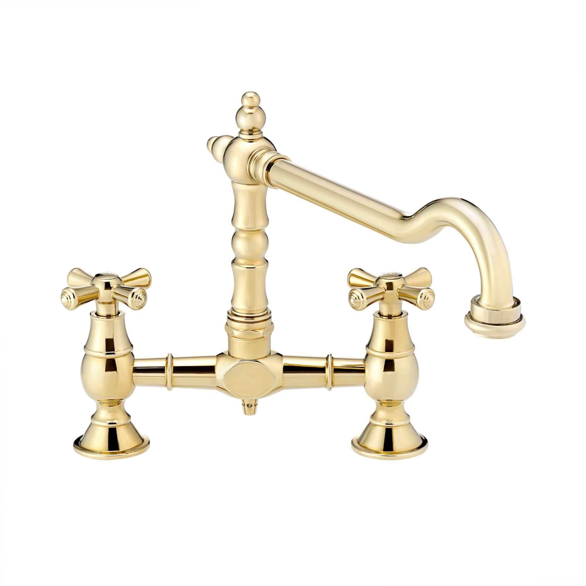 Langley traditional bridge kitchen sink mixer tap colonial crosshead - gold - Image 2