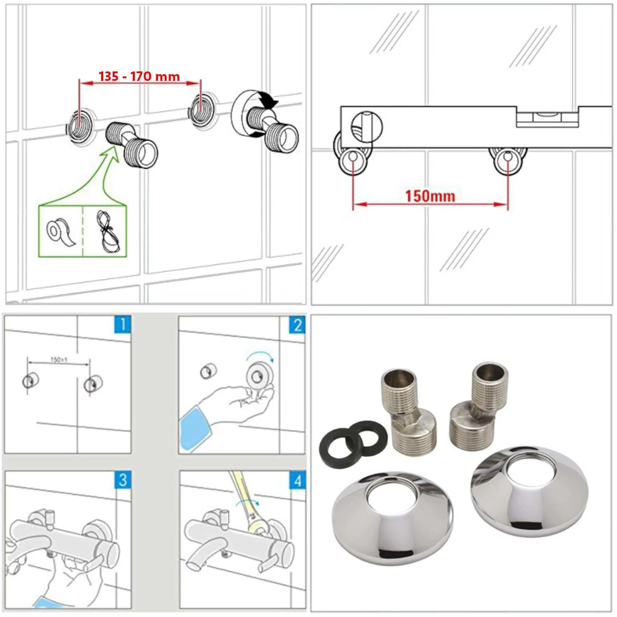 Luna thermostatic bath shower mixer tap wall mount - chrome (no handset) - Image 4