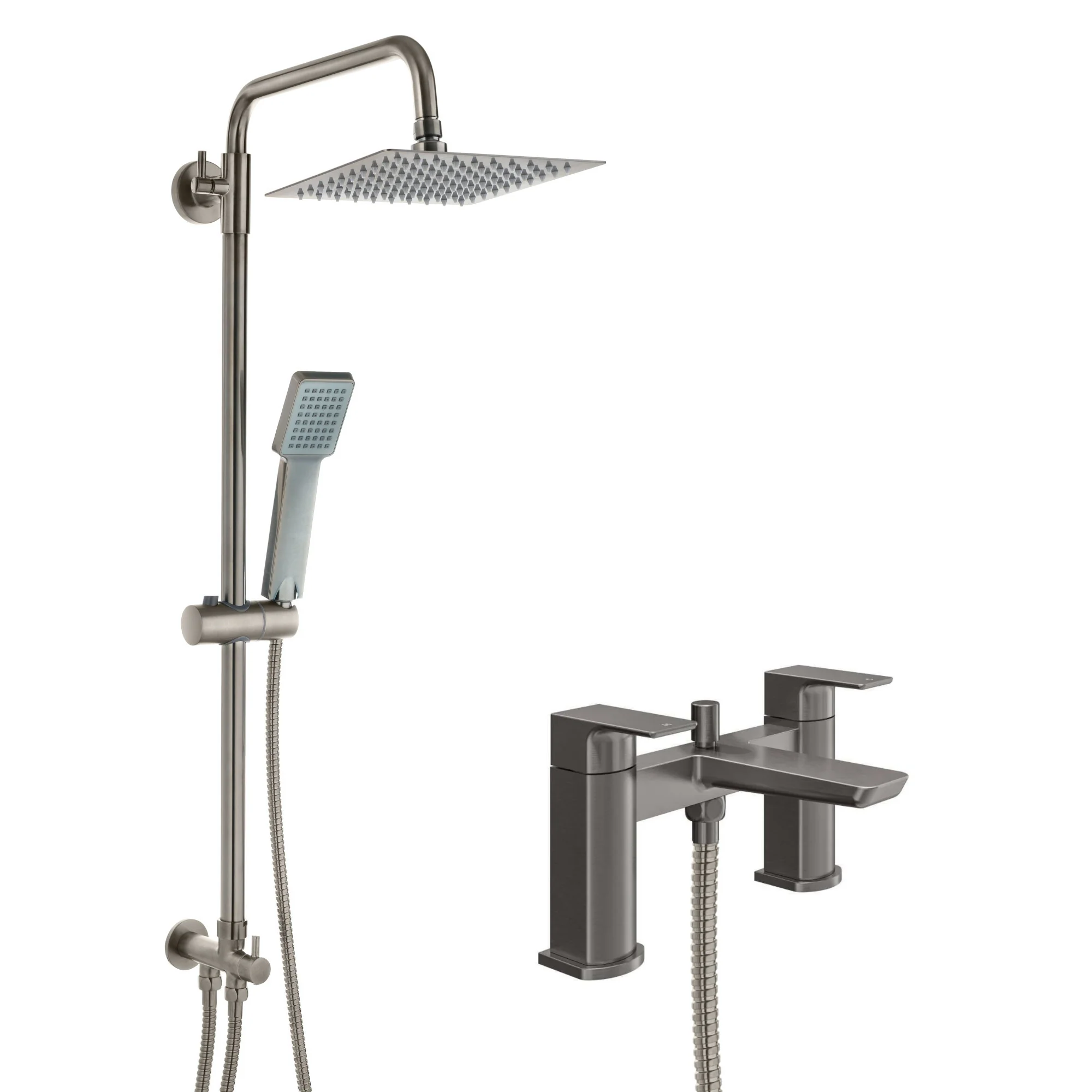 Mykonos contemporary bath shower mixer tap with dual rigid riser - gunmetal grey