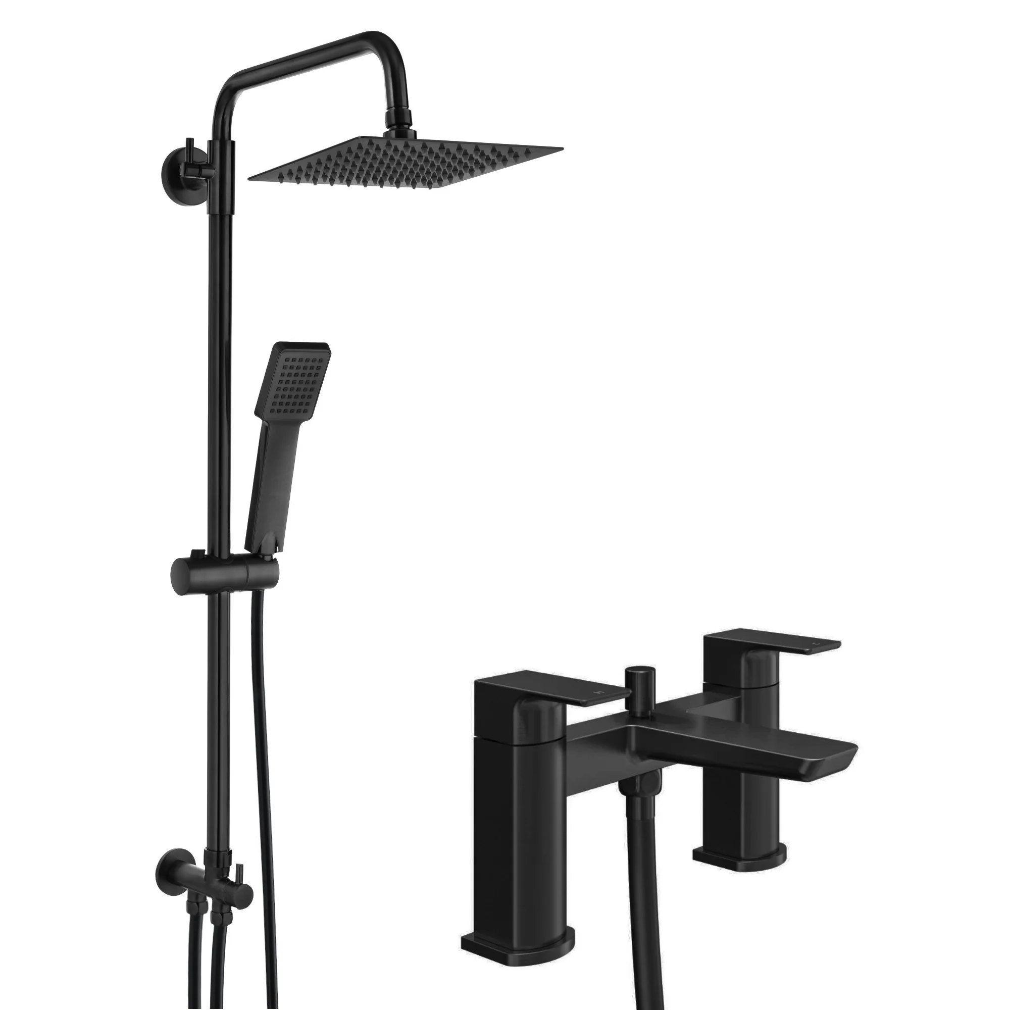 Mykonos contemporary bath shower mixer tap with dual rigid riser - matt black