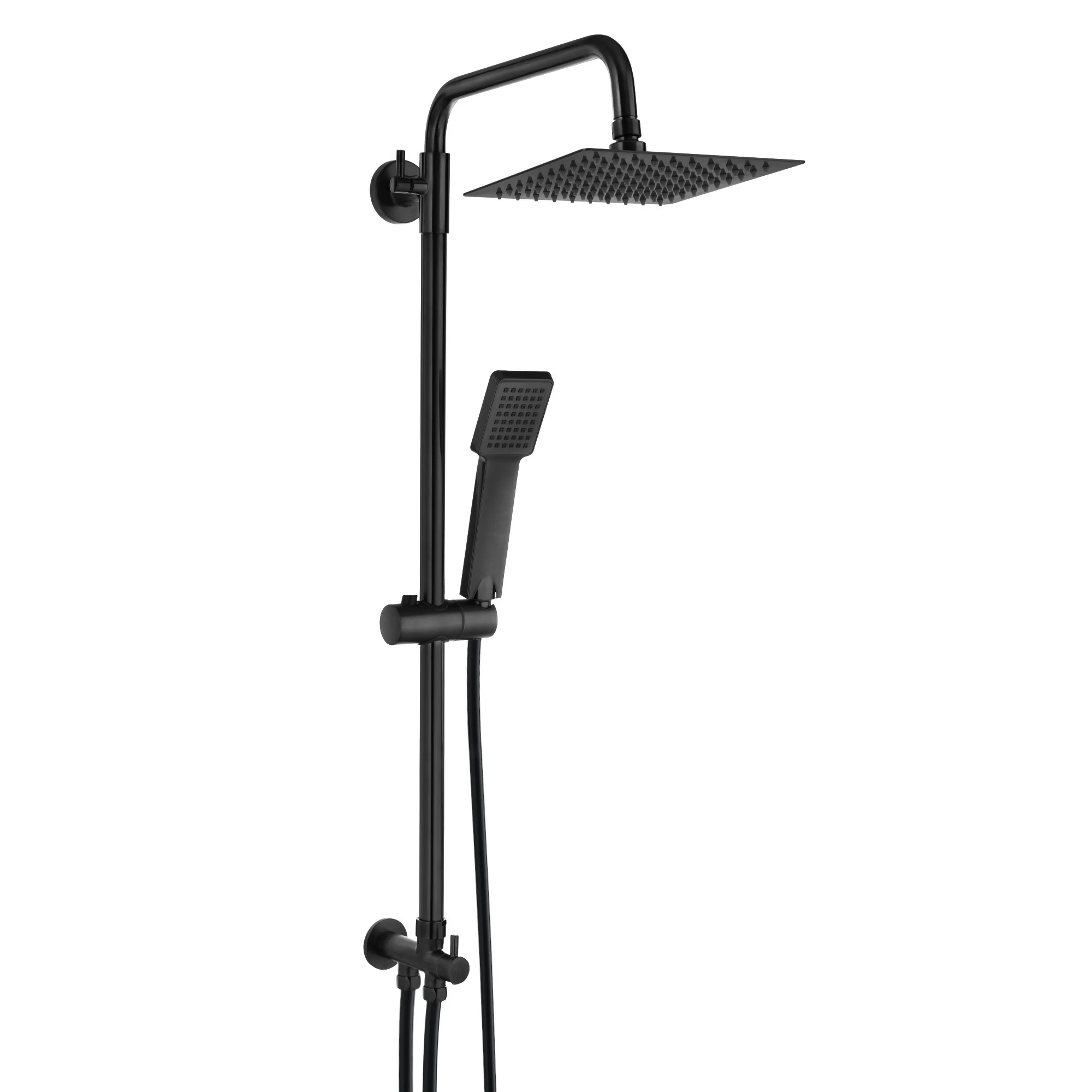 Mykonos contemporary bath shower mixer tap with dual rigid riser - matt black - Image 2