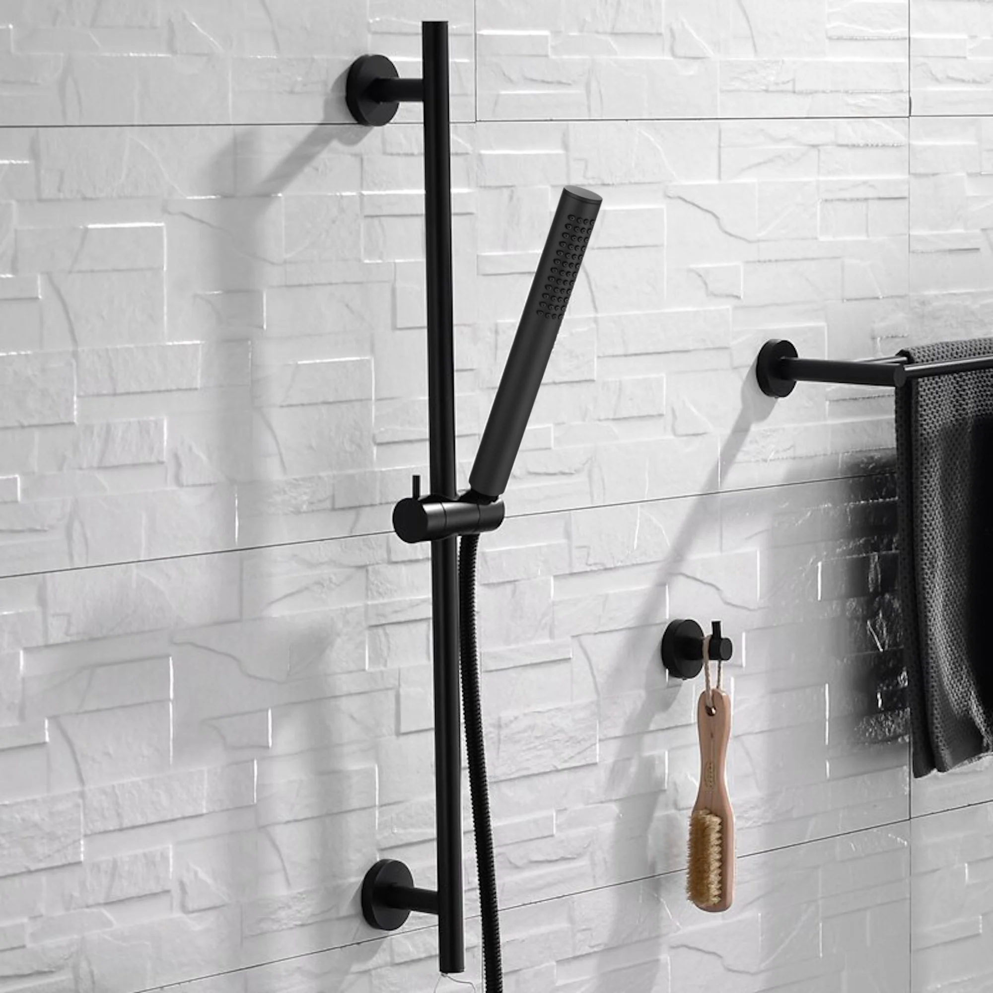 Naples Contemporary Round Concealed Thermostatic Shower Set Incl. Triple Valve, Wall Fixed 8" Shower Head, Slider Rail Kit - Matt Black (2 Outlet) - Image 4