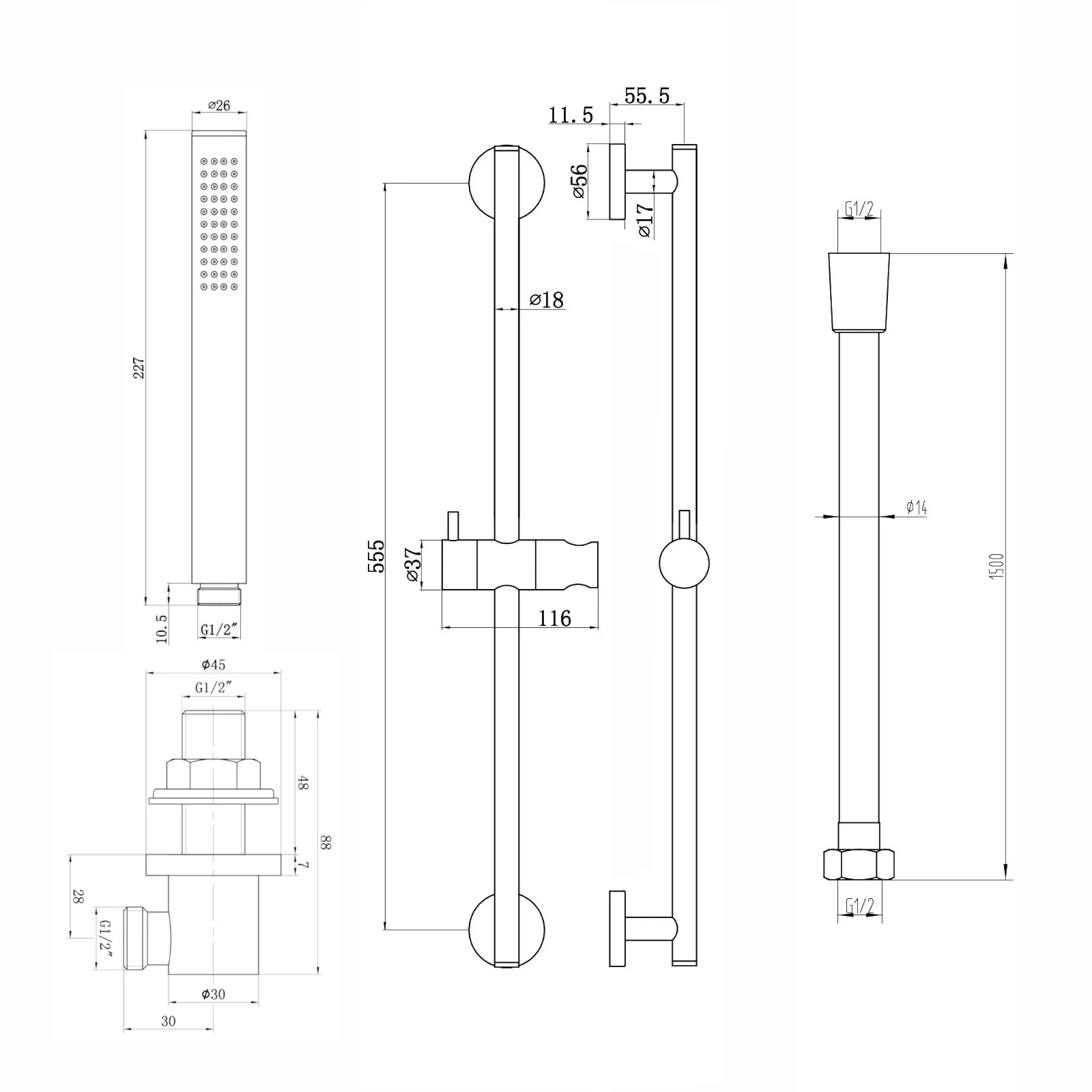 Naples Contemporary Round Concealed Thermostatic Shower Set Incl. Triple Valve, Wall Fixed 8" Shower Head, Slider Rail Kit - Matt Black (2 Outlet) - Image 8