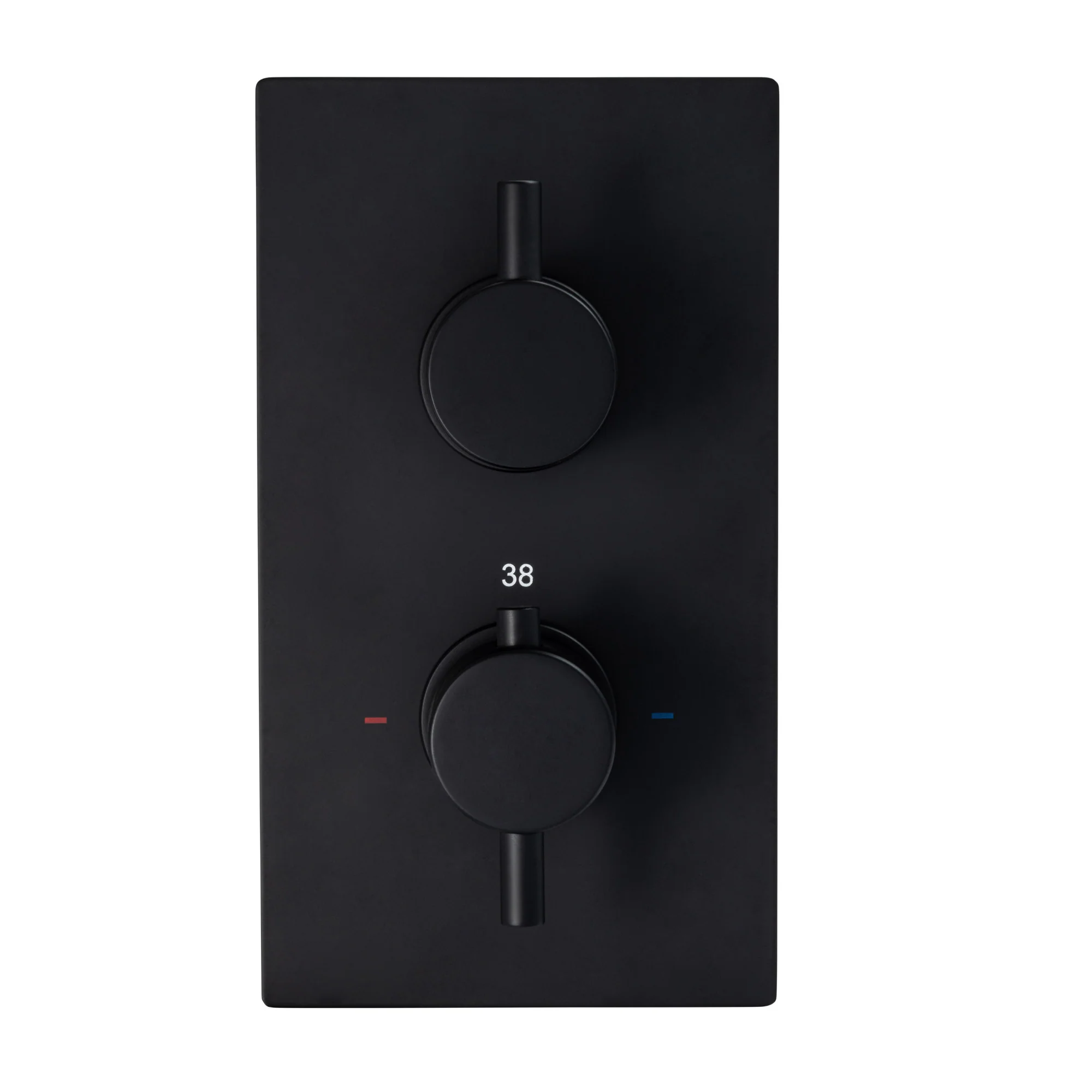 Naples Contemporary Round Concealed Thermostatic Shower Set Incl. Twin Valve, Ceiling Fixed 8" Shower Head, Slider Rail Kit - Matt Black (2 Outlet) - Image 2