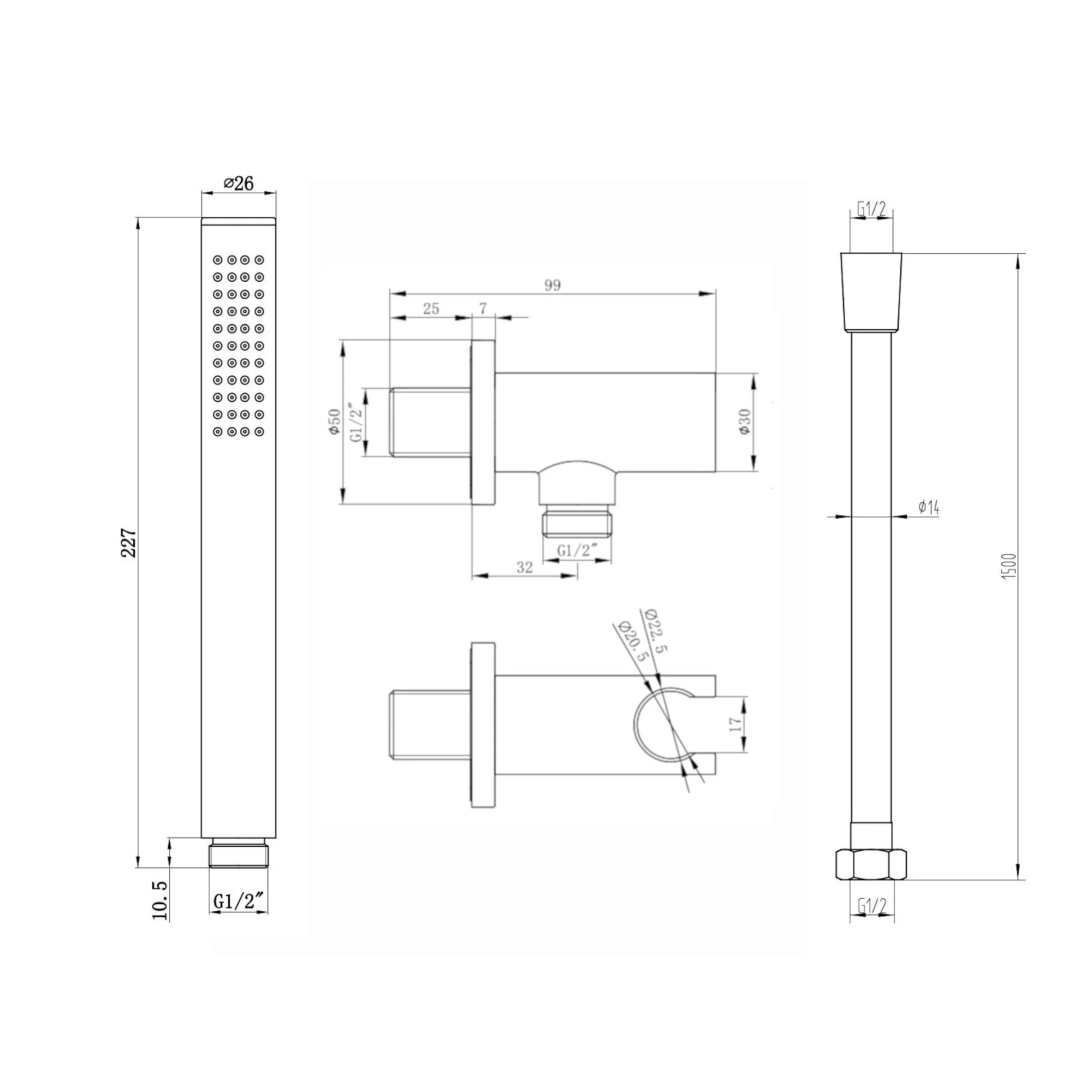 Naples Contemporary Round Concealed Thermostatic Shower Set Incl. Twin Valve, Wall Fixed 8" Shower Head, Handshower Kit - Chrome (2 Outlet) - Image 10