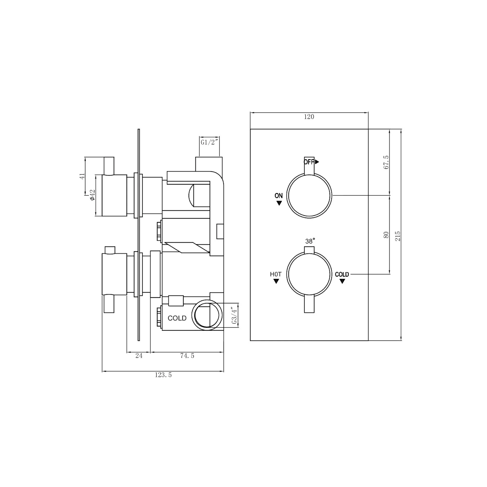 Naples Contemporary Round Concealed Thermostatic Shower Set Slider Rail Kit - Chrome (1 Outlet) - Image 8