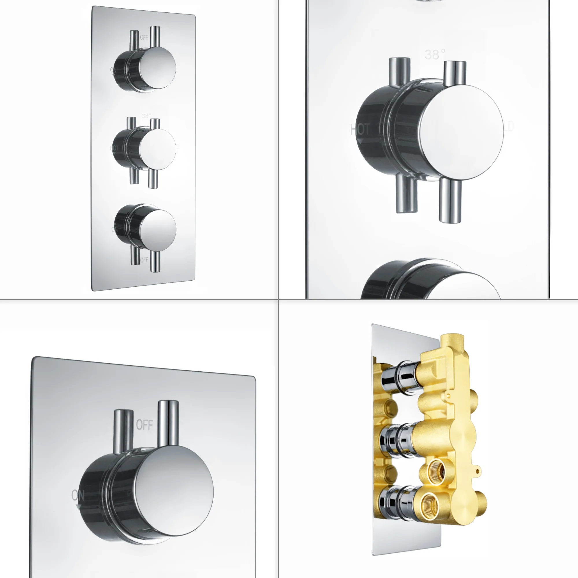 Naples contemporary round concealed thermostatic triple shower valve with 3 outlets - chrome - Image 5