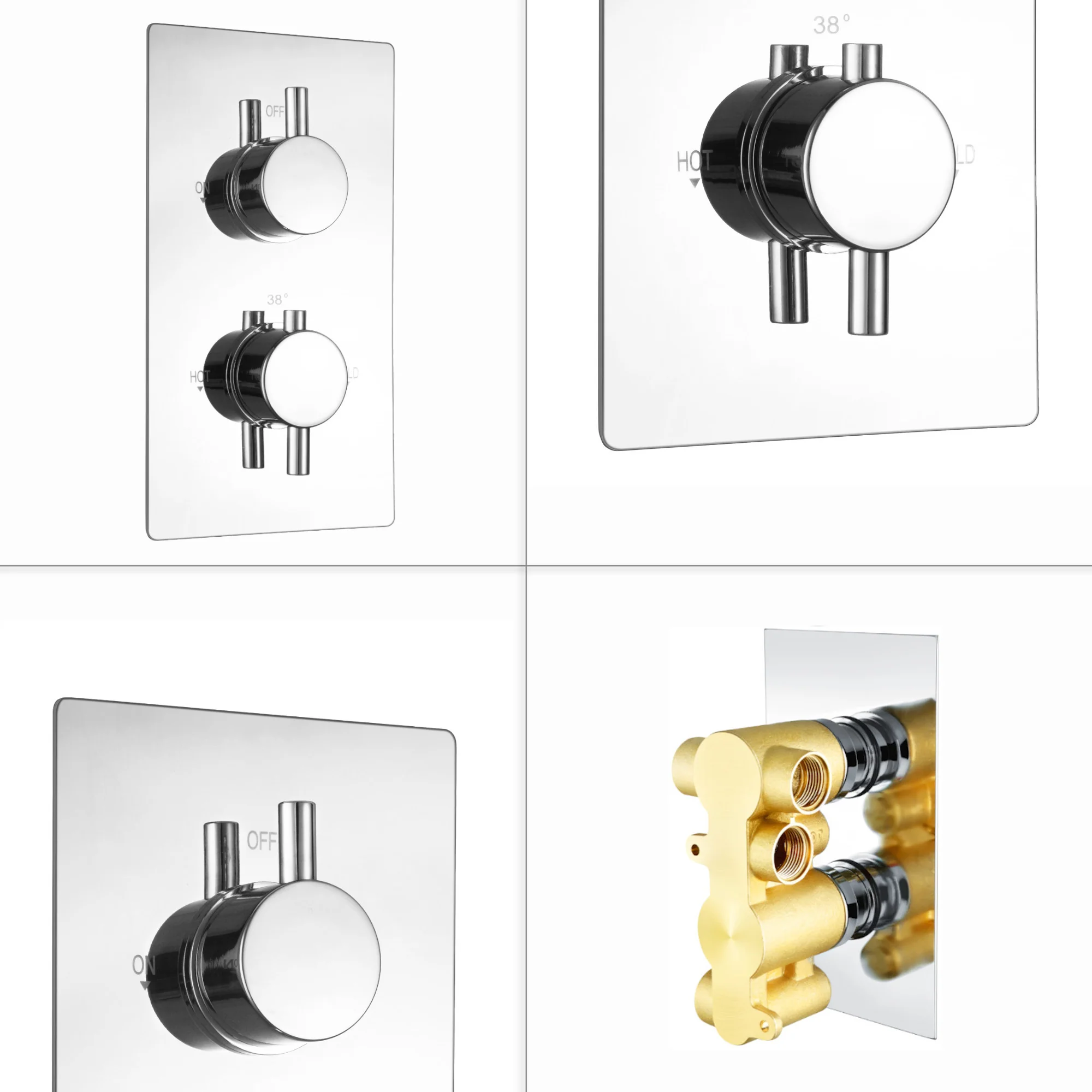 Naples contemporary round concealed thermostatic twin shower valve with 2 outlets - chrome - Image 5