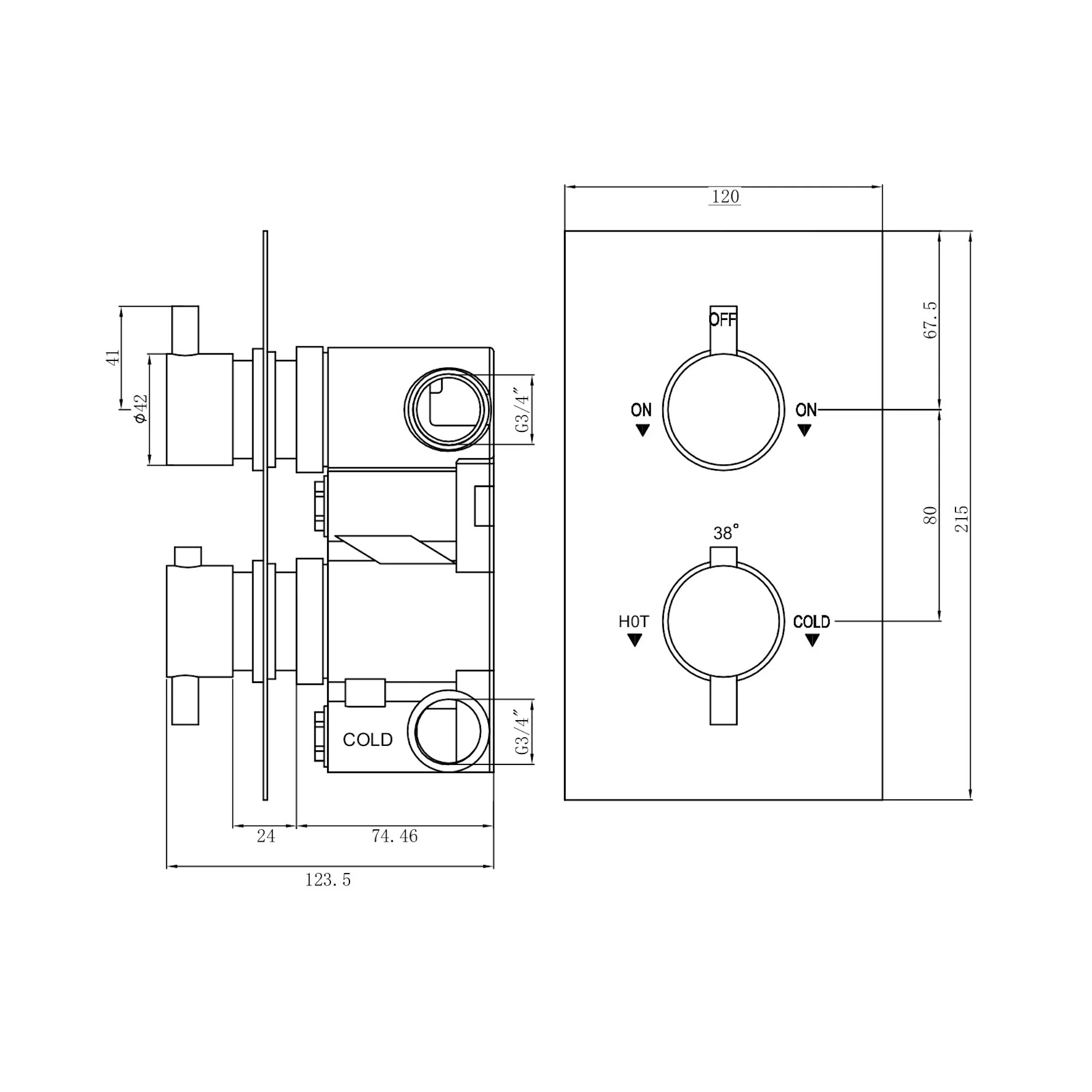 Naples contemporary round concealed thermostatic twin shower valve with 2 outlets - gunmetal grey - Image 2