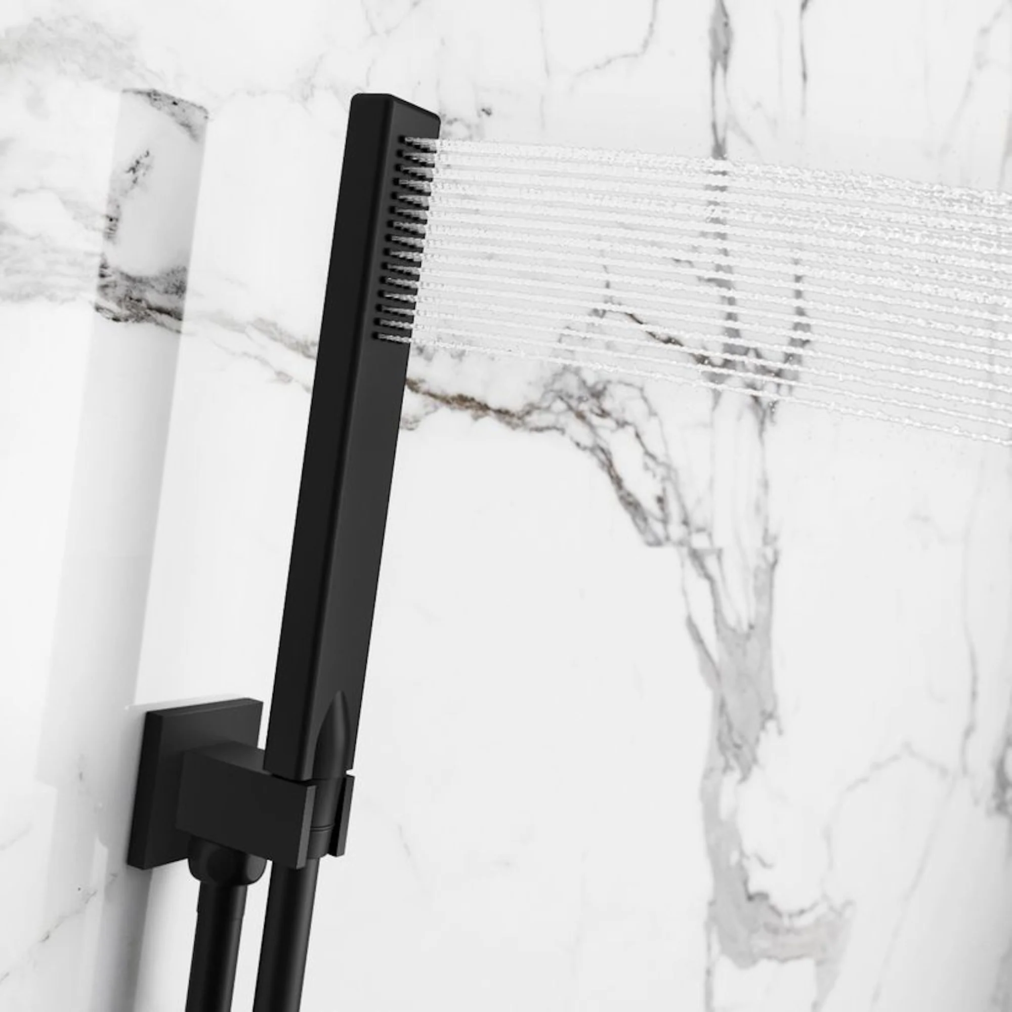 Naples Square Concealed Thermostatic Shower Set Incl. Twin Valve, Wall Fixed 8" Shower Head, Handset Kit - Matt Black (2 Outlet) - Image 3