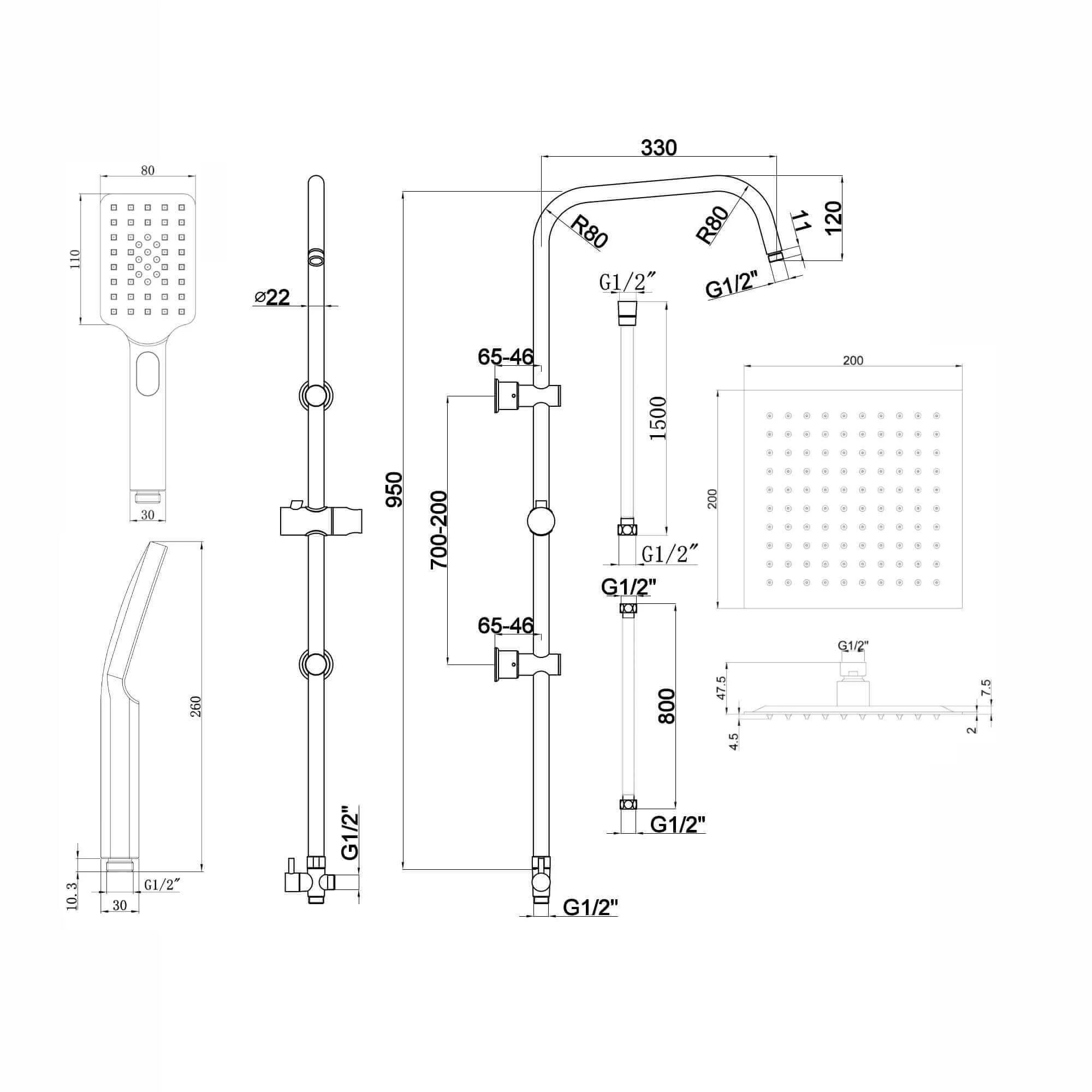 Plaza bundle incl. bath shower mixer tap with dual riser rail, basin mixer, bath and basin wastes - matt black - Image 7