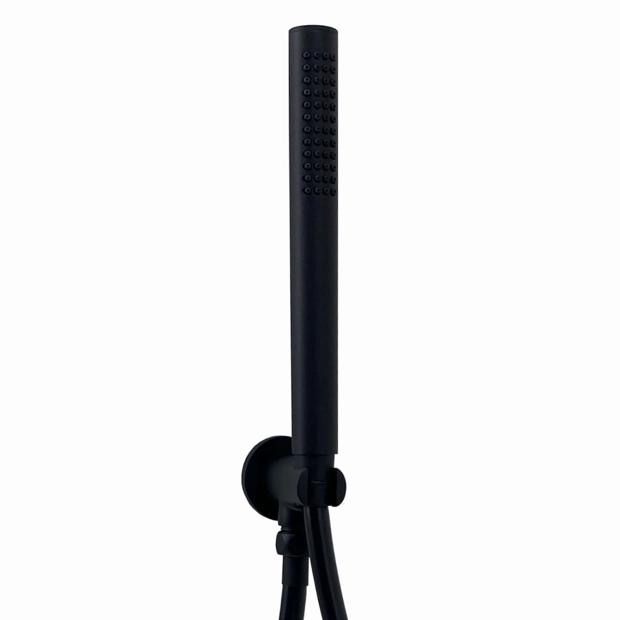 Premium Round Pencil Hand Shower With Silicone Jets Kit Incl. Hose And Wall Bracket With Outlet - Matt Black - Image 6