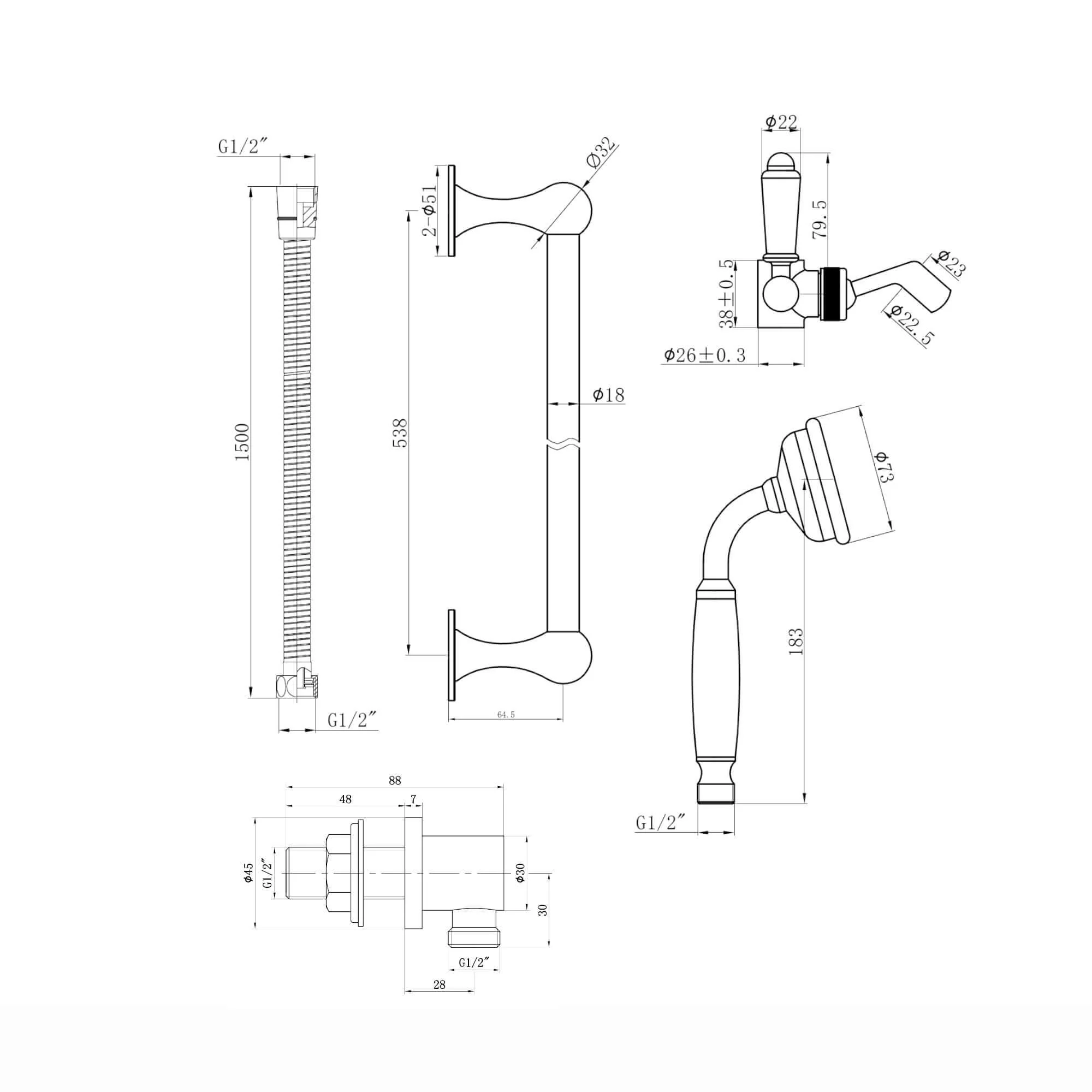 Regent Traditional Crosshead And White Lever Concealed Thermostatic Shower Set Incl. Triple Diverter Valve, Wall Fixed 8" Shower Head, Slider Rail Kit, Bath Filler Waste with Overflow - Antique Brass (3 Outlet) - Image 8