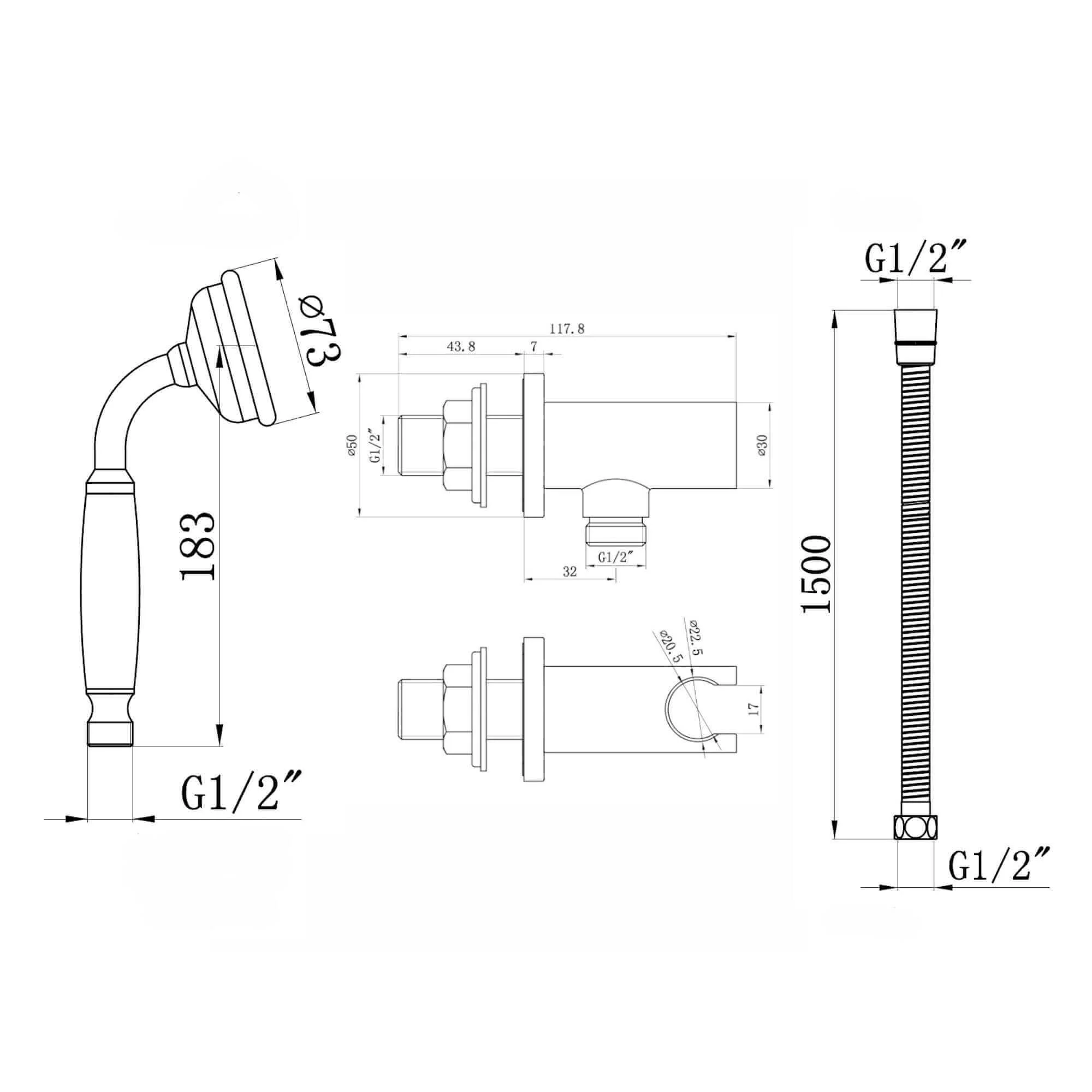Regent Traditional Crosshead And White Lever Concealed Thermostatic Shower Set Incl. Twin Valve, Wall Fixed 8" Shower Head, Handshower Kit - Gold (2 Outlet) - Image 10