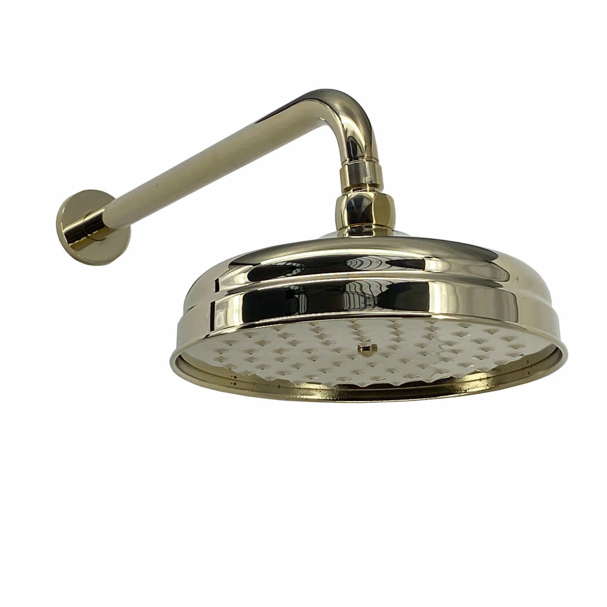 Regent Traditional Crosshead And White Lever Concealed Thermostatic Shower Set Incl. Twin Valve, Wall Fixed 8" Shower Head, Handshower Kit - Gold (2 Outlet) - Image 3