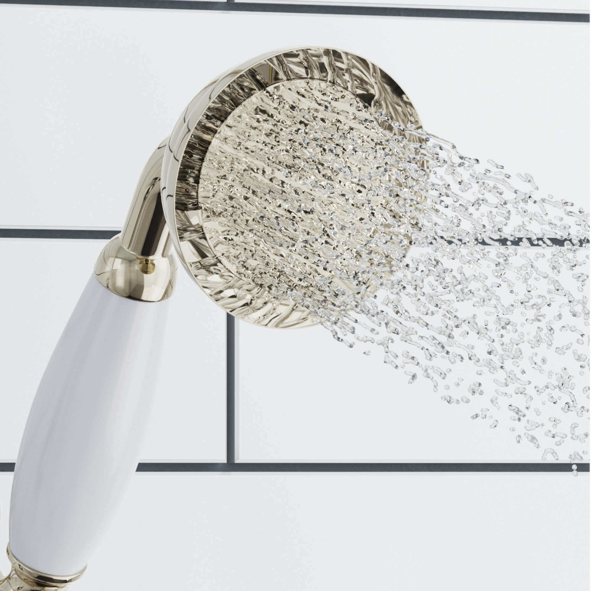 Regent Traditional Crosshead And White Lever Concealed Thermostatic Shower Set Incl. Twin Valve, Wall Fixed 8" Shower Head, Handshower Kit - Gold (2 Outlet) - Image 4