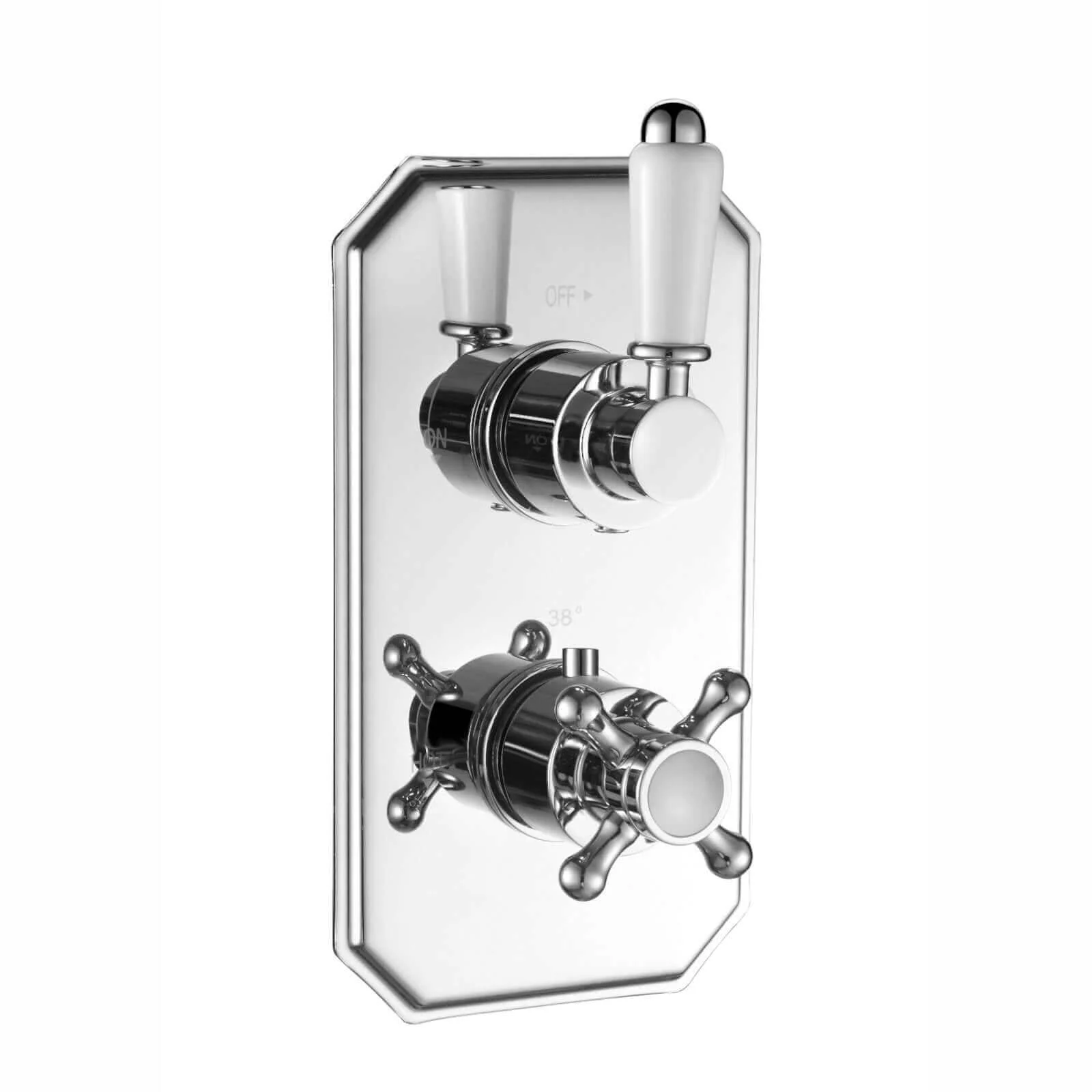 Regent Traditional Crosshead And White Lever Concealed Thermostatic Shower Set Wall Fixed 8" Shower Head - Chrome (1 Outlet) - Image 6