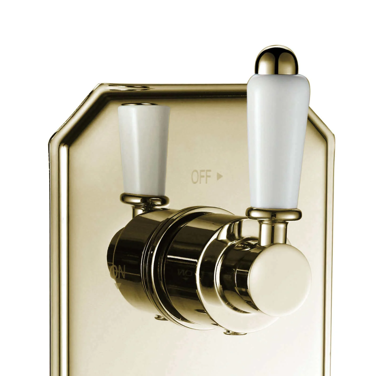 Regent traditional crosshead and white lever concealed thermostatic triple shower valve with 2 outlets - gold - Image 3